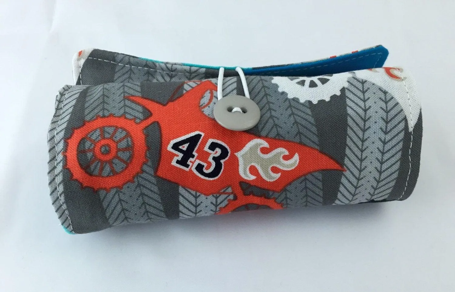 Motorcycle Crayon Bag, Motor Cycle Crayon Roll, Gray Travel Toy for Kids