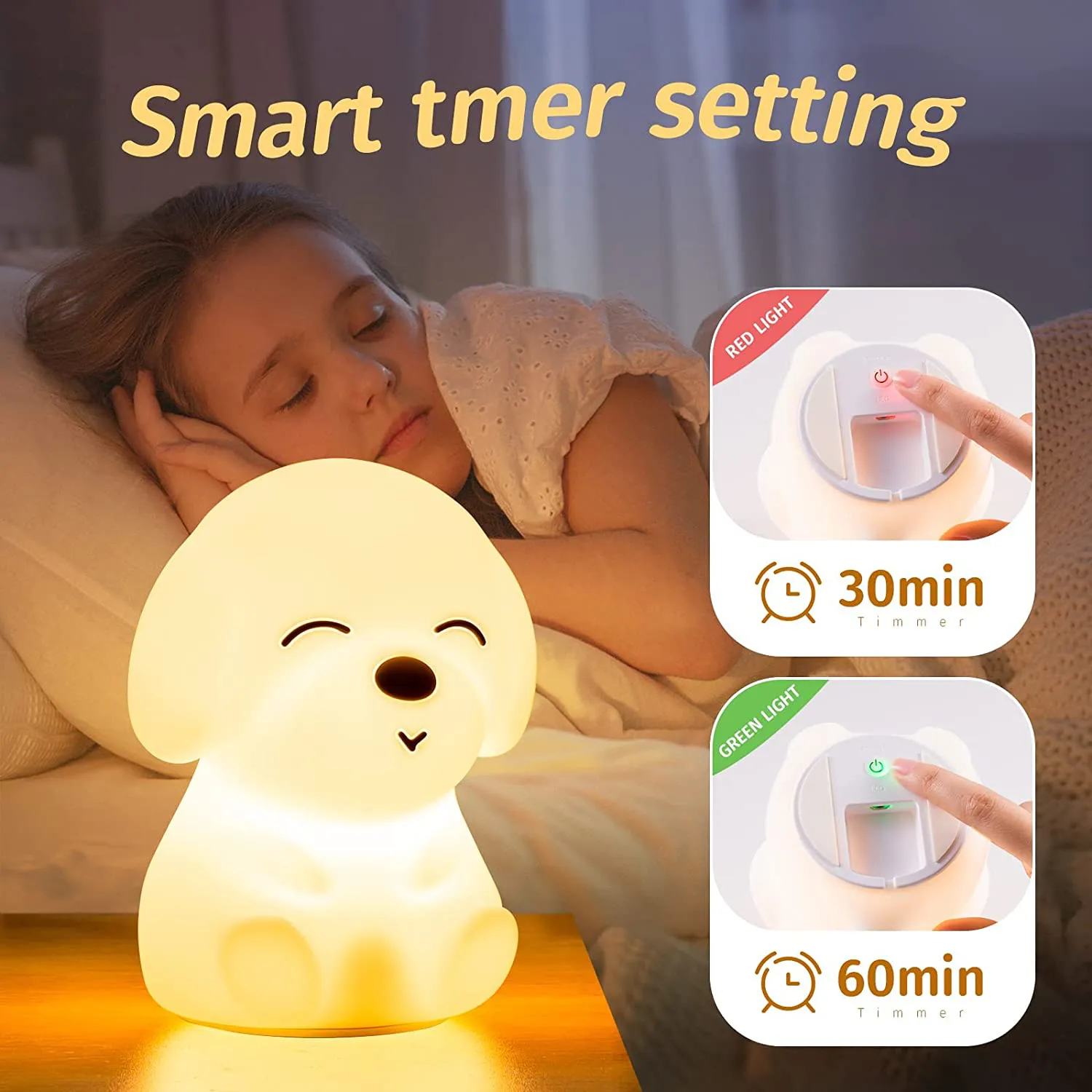 Mubarek Night Lights for Kids Room, Kids Night Light for Girls Baby Boy Toddler Gifts, Cute Puppy Night Lights Squishy Silicone Lamps, Color Changing USB Rechargeable Portable Dog Animal Night Lights