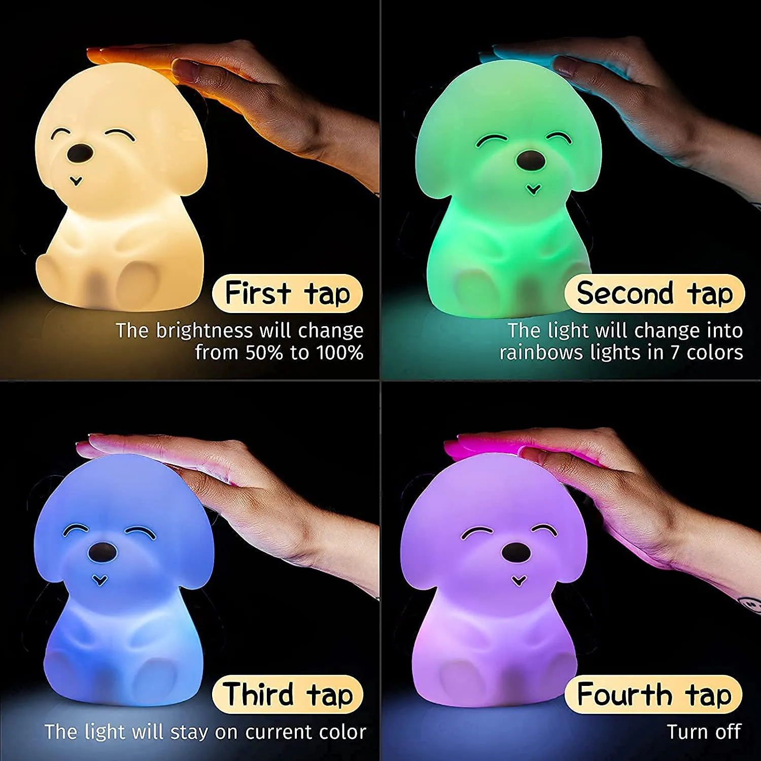 Mubarek Night Lights for Kids Room, Kids Night Light for Girls Baby Boy Toddler Gifts, Cute Puppy Night Lights Squishy Silicone Lamps, Color Changing USB Rechargeable Portable Dog Animal Night Lights