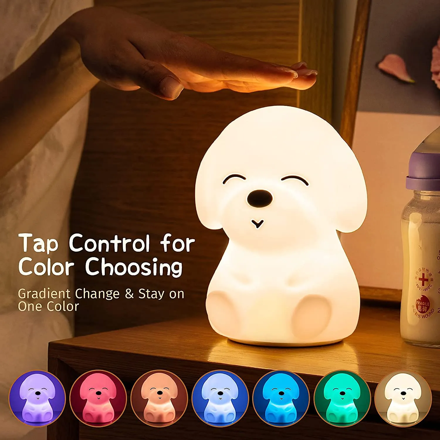 Mubarek Night Lights for Kids Room, Kids Night Light for Girls Baby Boy Toddler Gifts, Cute Puppy Night Lights Squishy Silicone Lamps, Color Changing USB Rechargeable Portable Dog Animal Night Lights