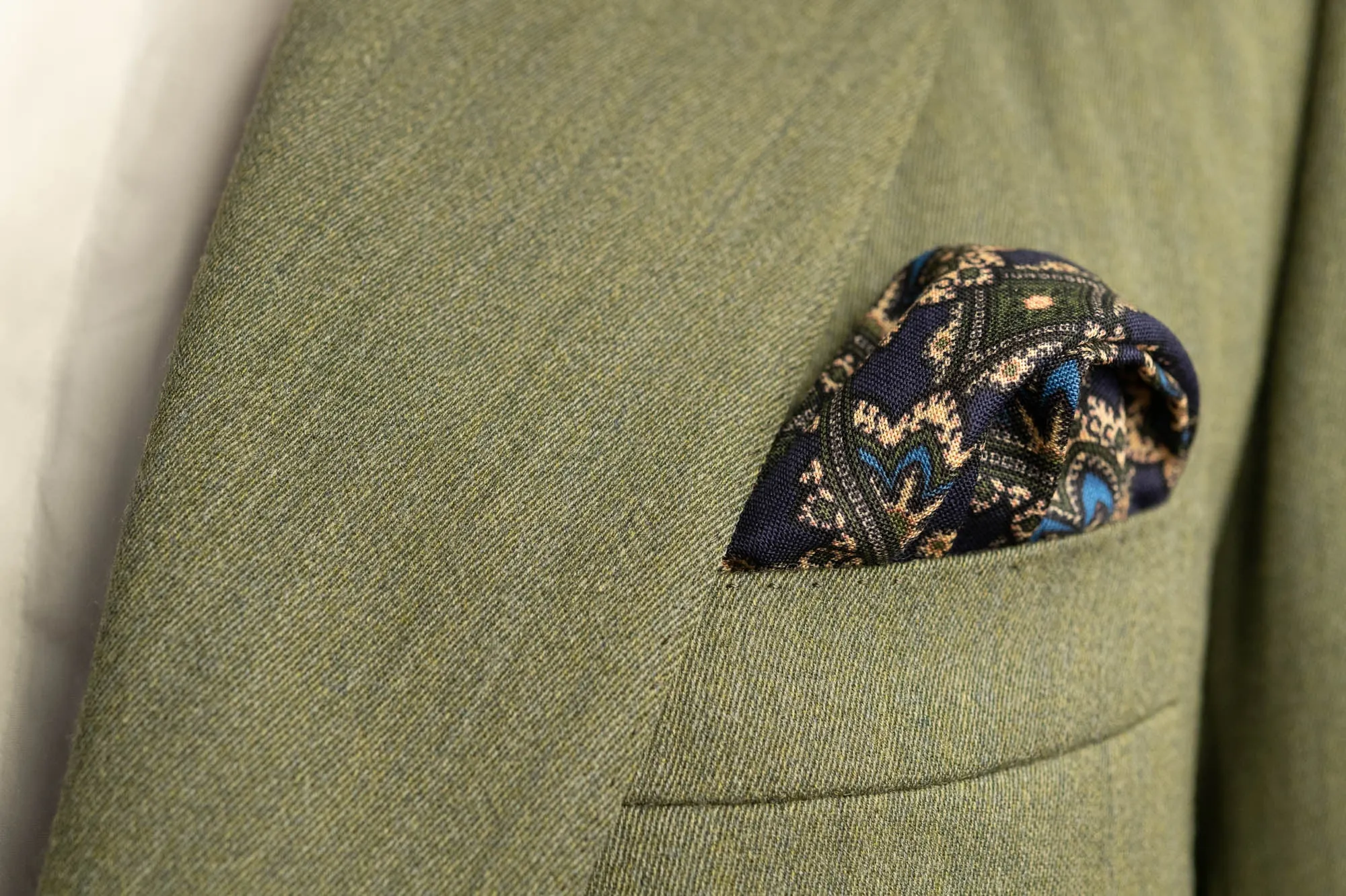 Navy Blue Geometric Medallion Silk Wool Pocket Square