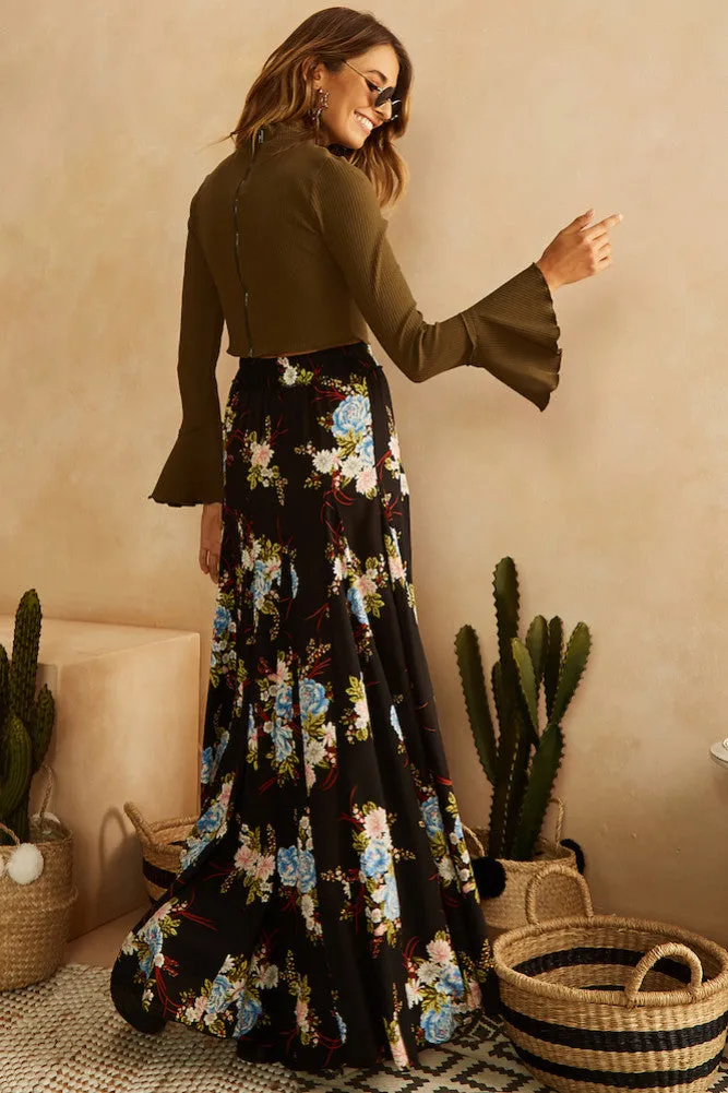 Olive Orchard Maxi Skirt Black