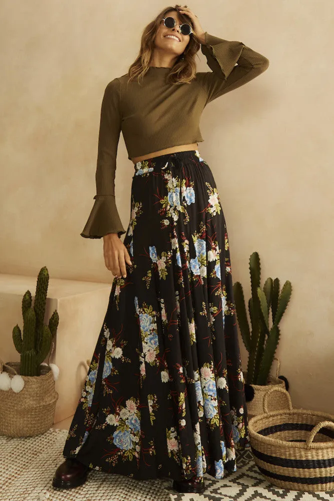 Olive Orchard Maxi Skirt Black