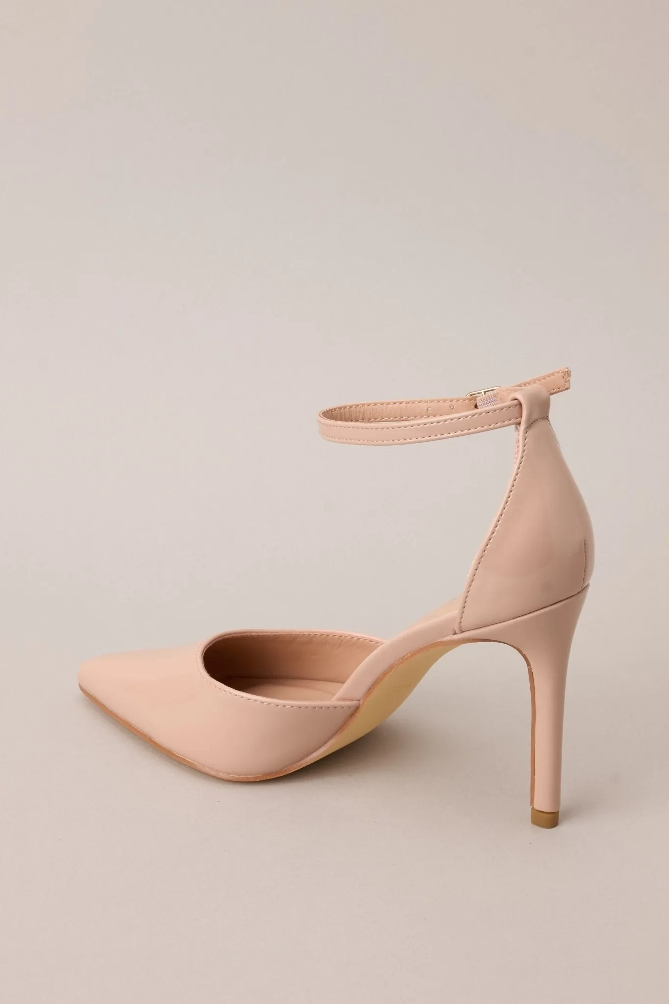 On Point Beige Pointed-Toe Patent Ankle Strap Pumps