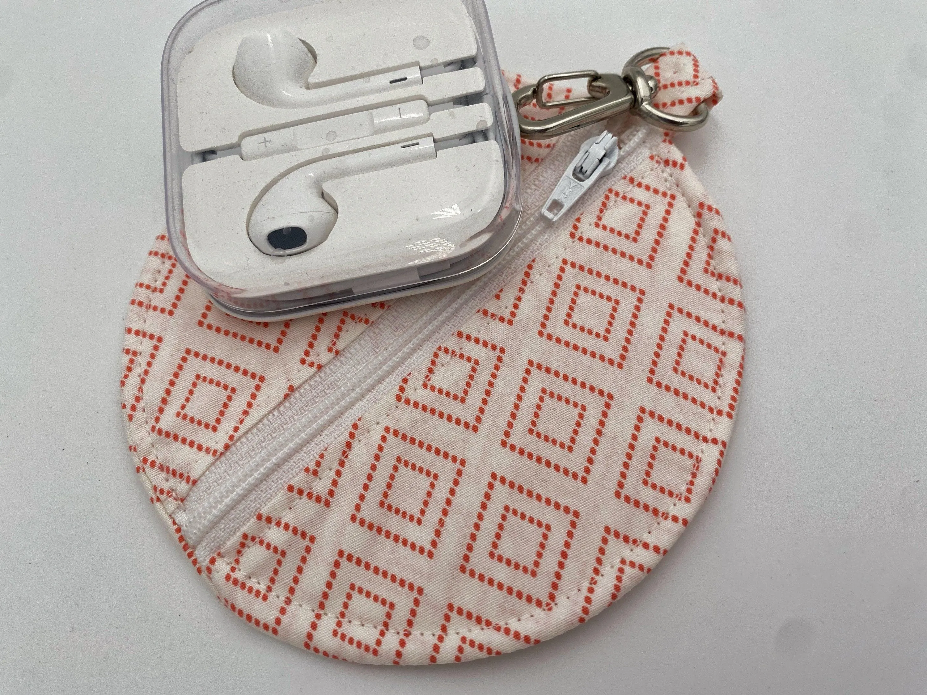 Orange Ear Bud Pouch, Cream Earpod Case, Soft Fabric Ear Pod Holder