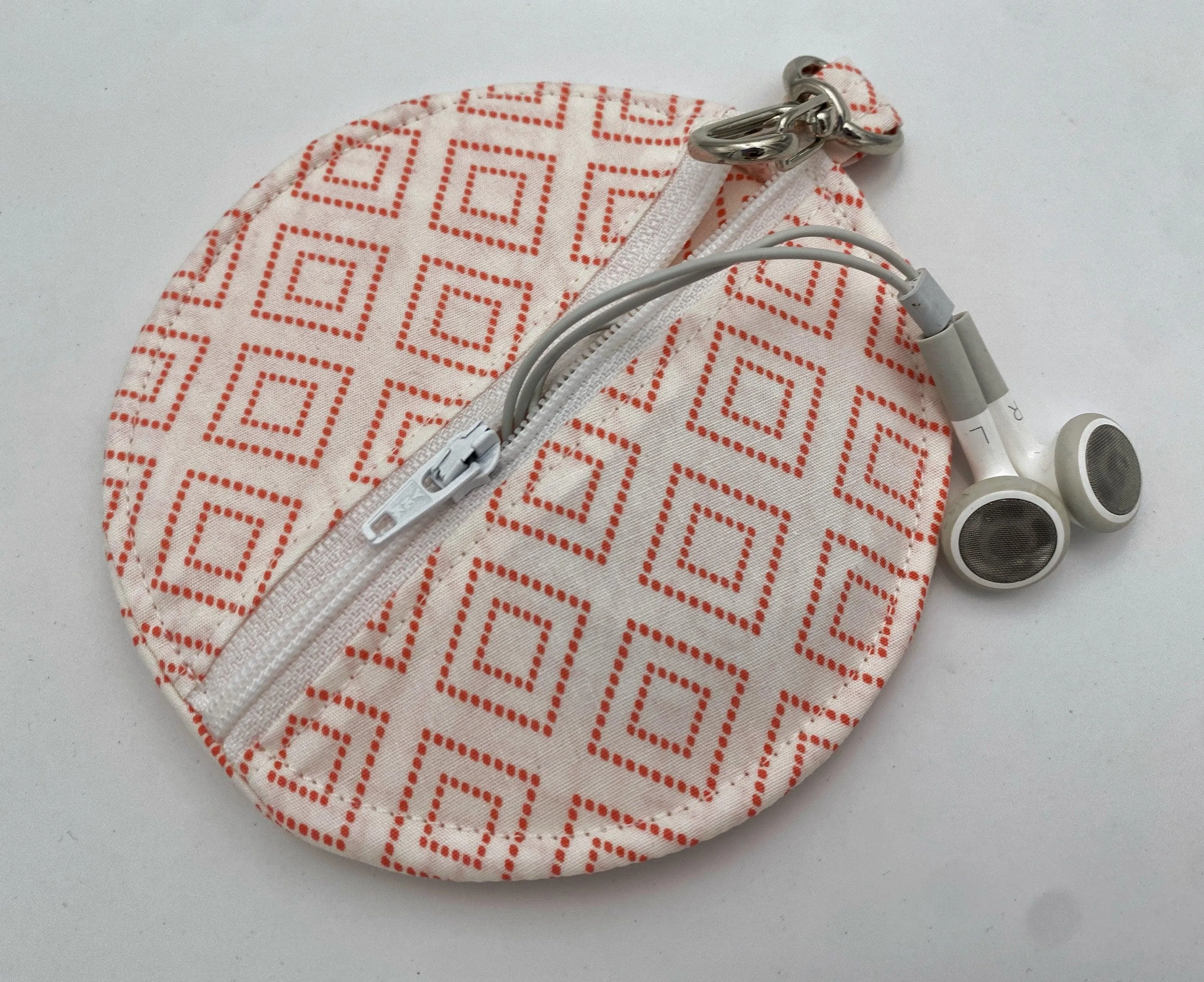 Orange Ear Bud Pouch, Cream Earpod Case, Soft Fabric Ear Pod Holder