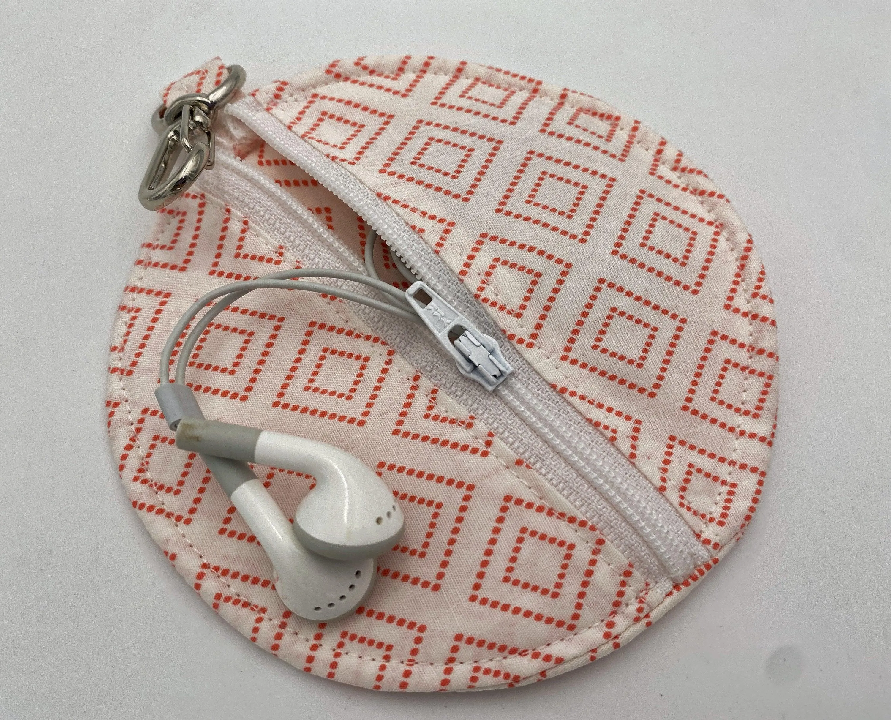 Orange Ear Bud Pouch, Cream Earpod Case, Soft Fabric Ear Pod Holder