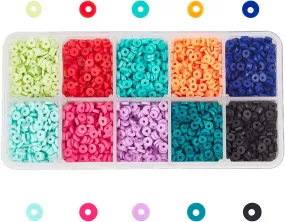 PH Pandahall Heishi Clay Beads, 4800 Pcs 10 Colors 4Mm Vinyl Disc Beads Flat round Handmade Polymer Clay Beads for Hawaiian Earring Choker Anklet Bracelet Necklace Jewelry Making Summer Surfer