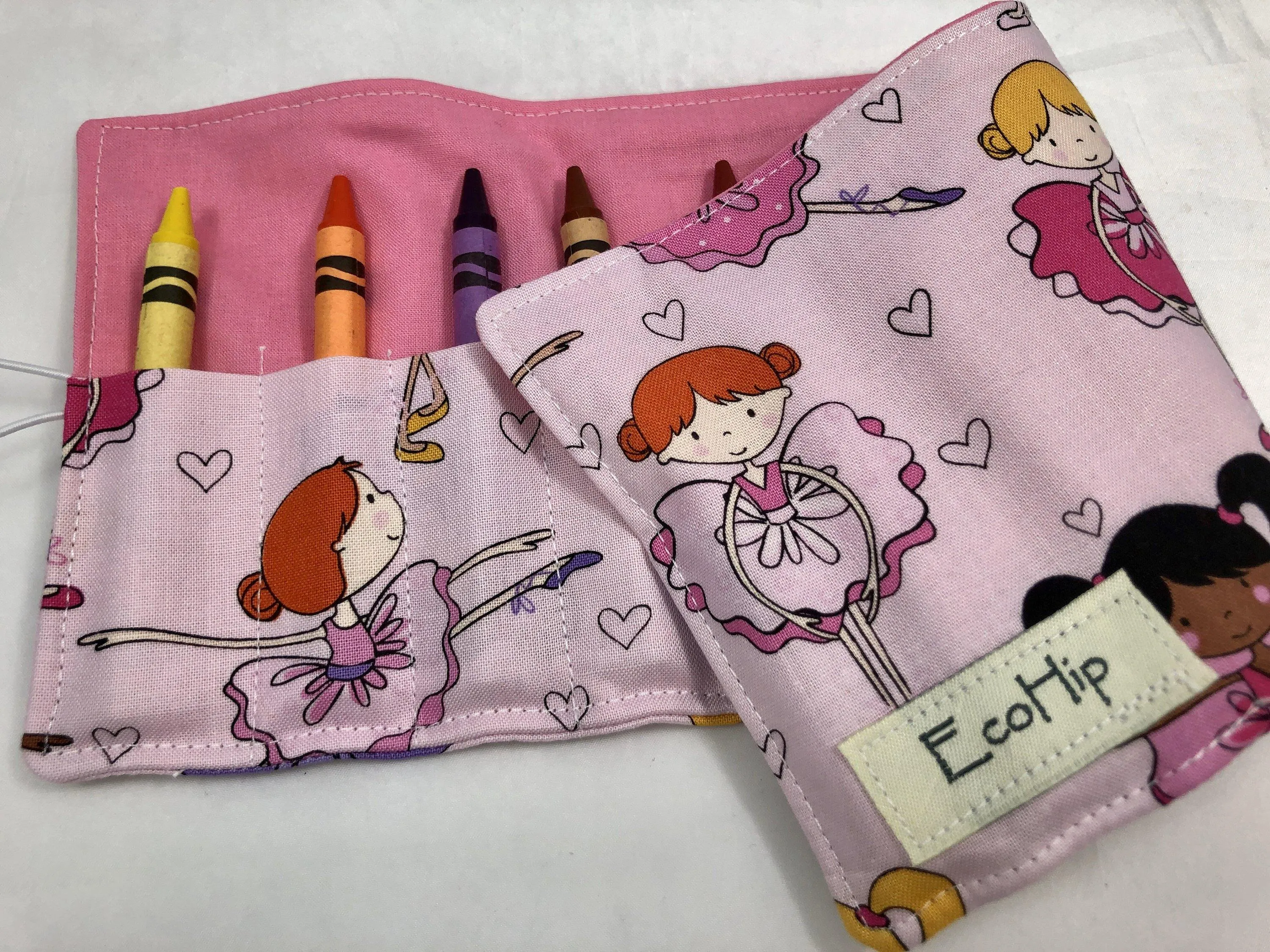 Pink Ballet Crayon Roll Up, Girl's Crayon Case for Travel