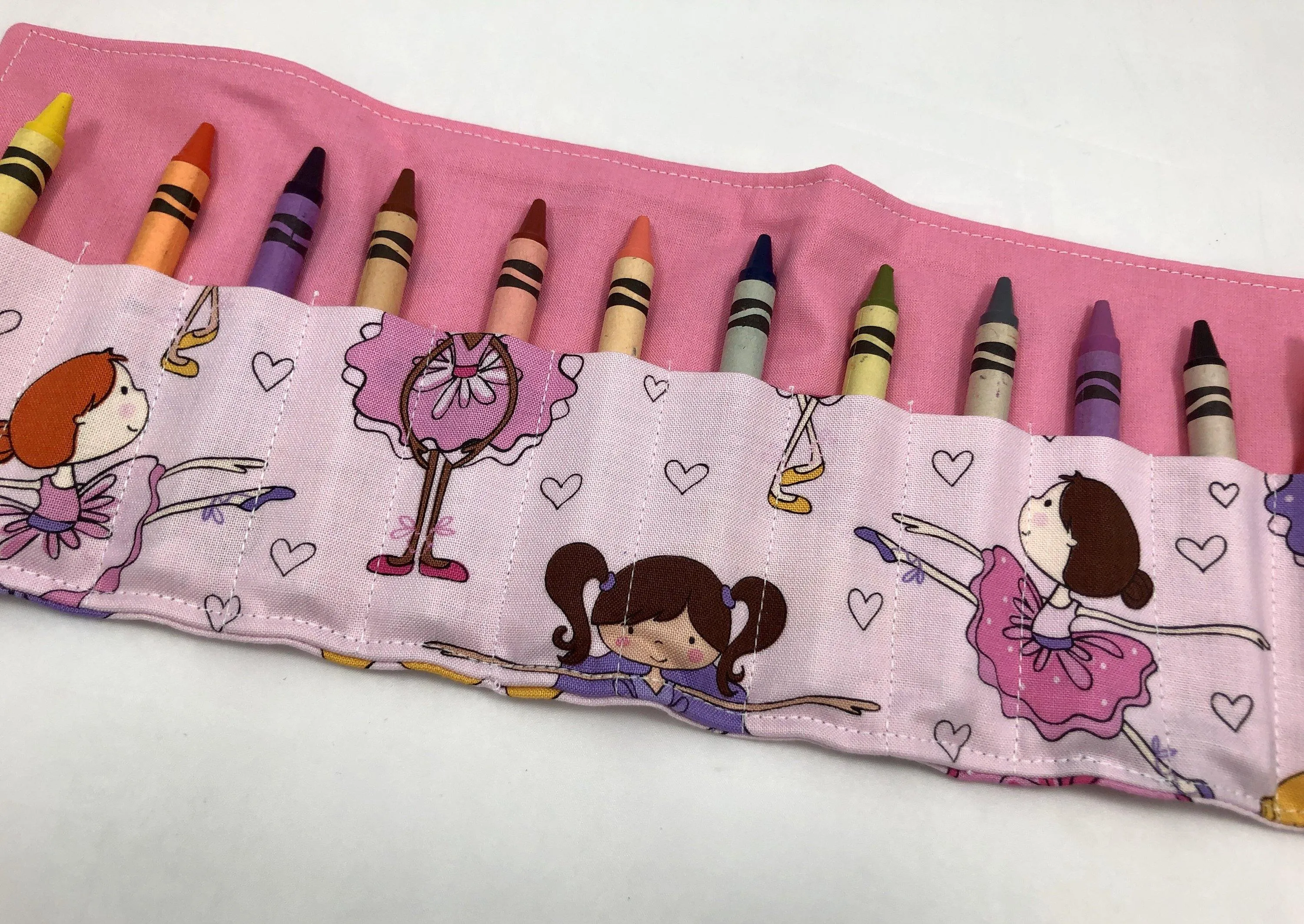 Pink Ballet Crayon Roll Up, Girl's Crayon Case for Travel