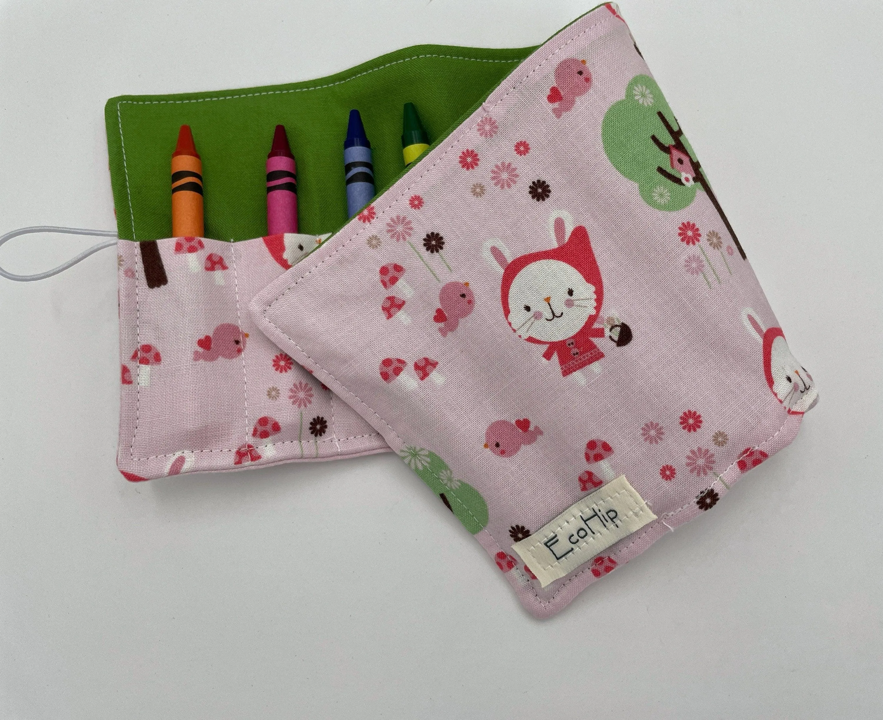 Pink Crayon Case, Riding Hood Crayon Holder, Rabbit Travel Crayon Cozy