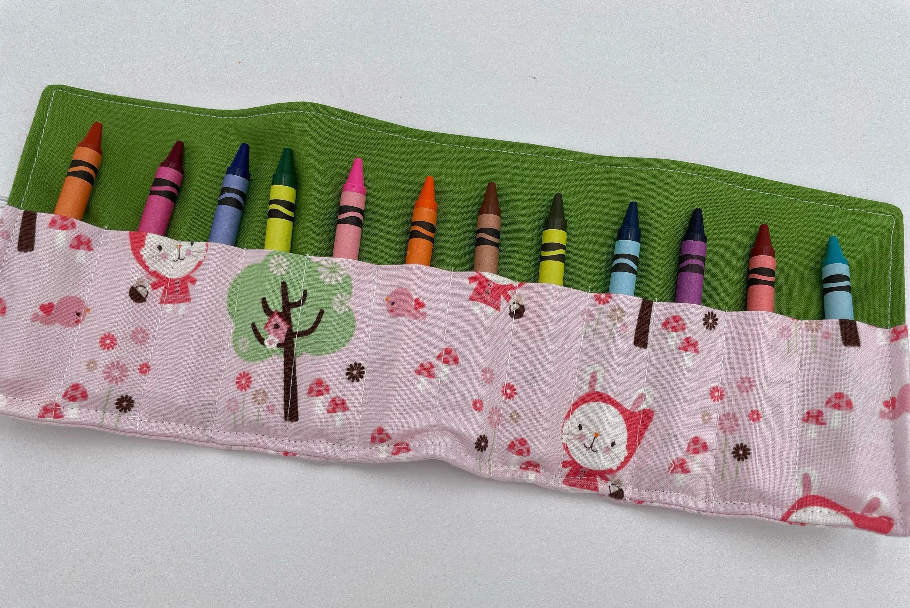 Pink Crayon Case, Riding Hood Crayon Holder, Rabbit Travel Crayon Cozy