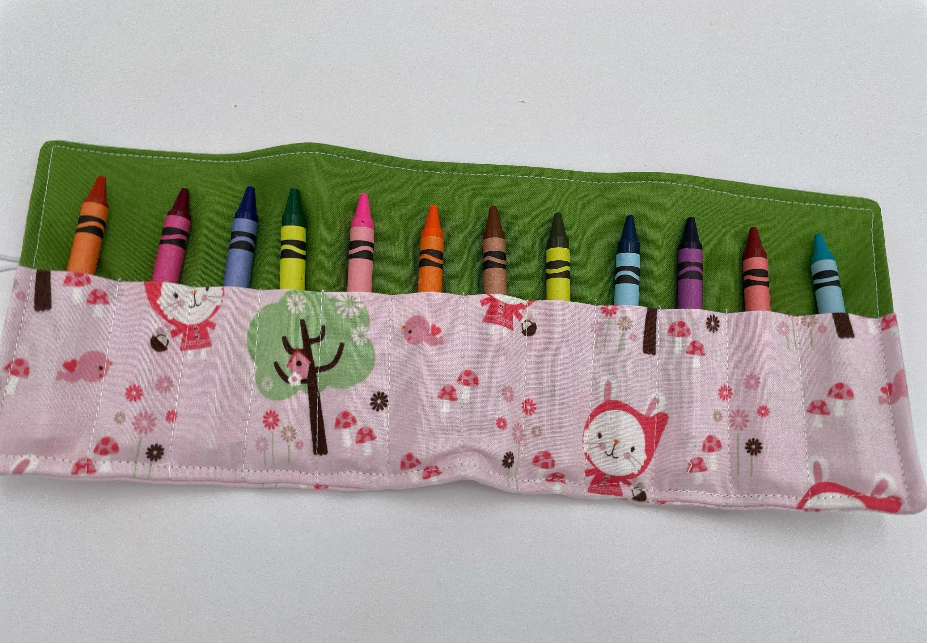 Pink Crayon Case, Riding Hood Crayon Holder, Rabbit Travel Crayon Cozy