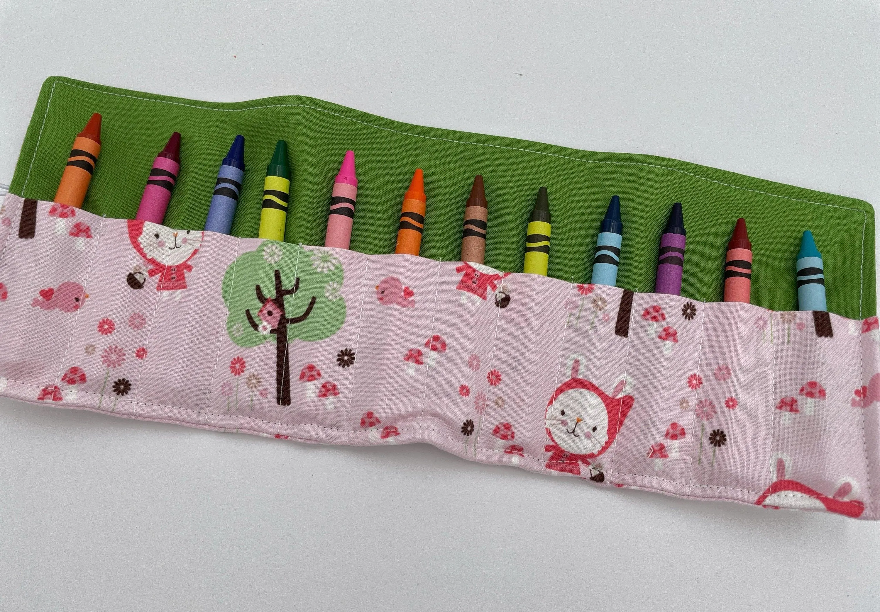 Pink Crayon Case, Riding Hood Crayon Holder, Rabbit Travel Crayon Cozy