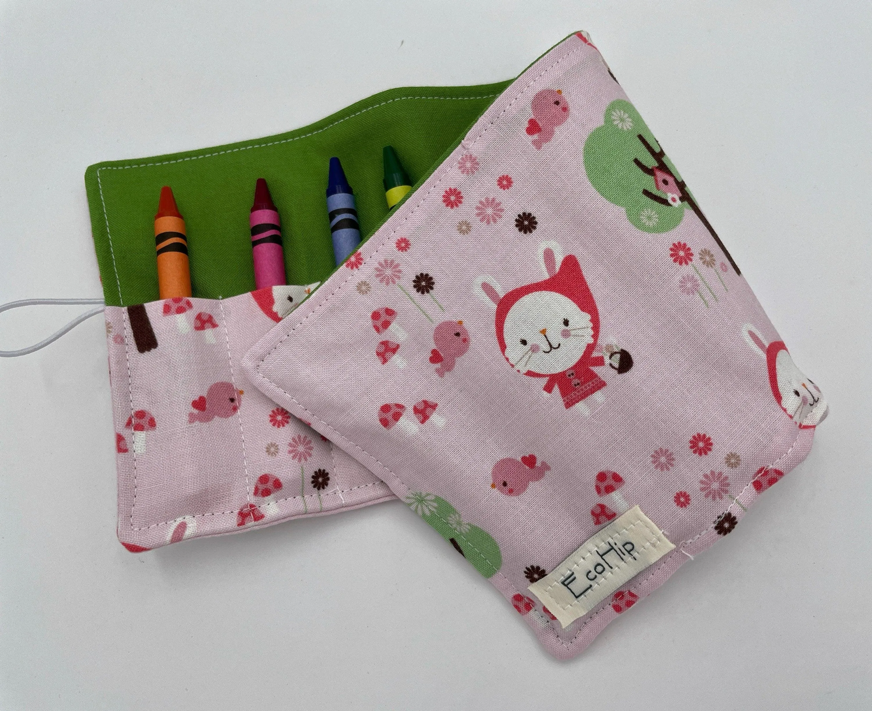 Pink Crayon Case, Riding Hood Crayon Holder, Rabbit Travel Crayon Cozy