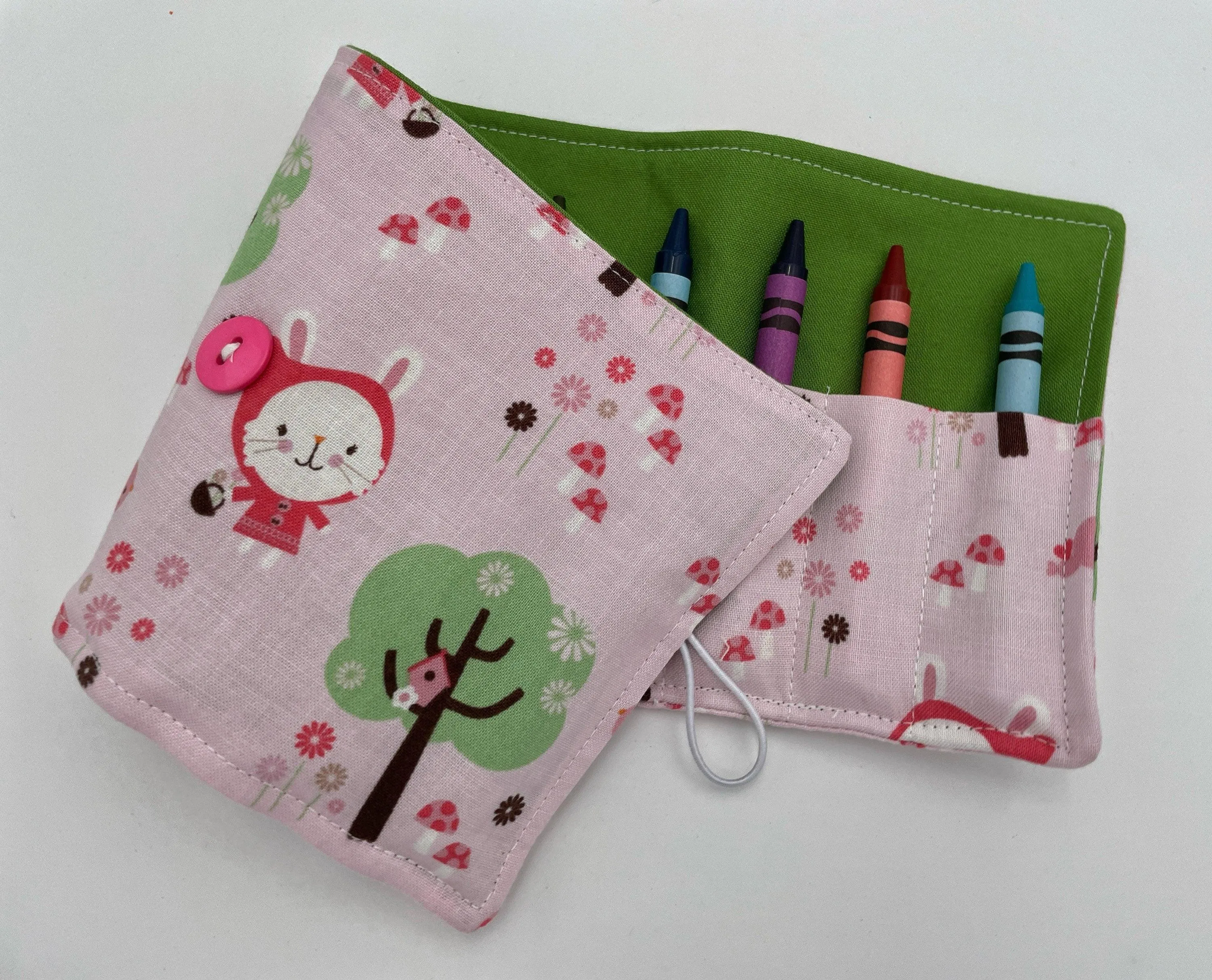 Pink Crayon Case, Riding Hood Crayon Holder, Rabbit Travel Crayon Cozy