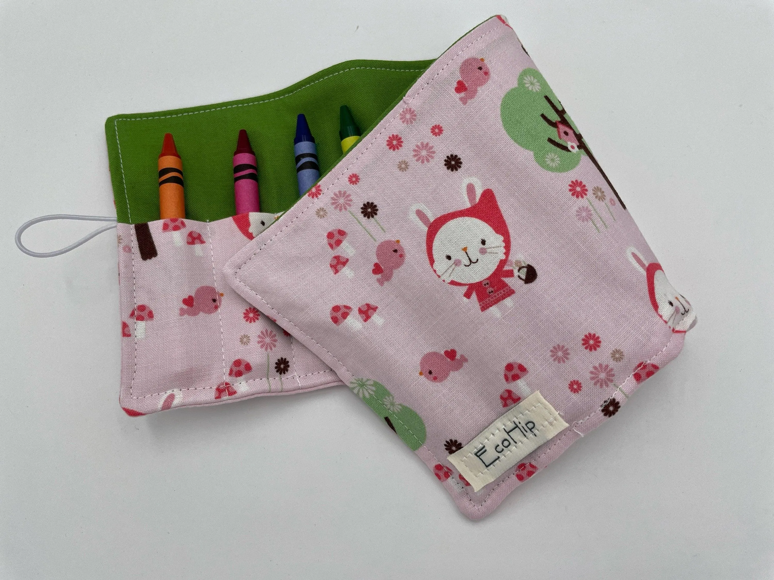 Pink Crayon Case, Riding Hood Crayon Holder, Rabbit Travel Crayon Cozy