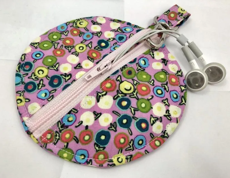 Pink Earphone Case, Earbud Case, Pacifier Pouch, Teacher's Gift, Dots