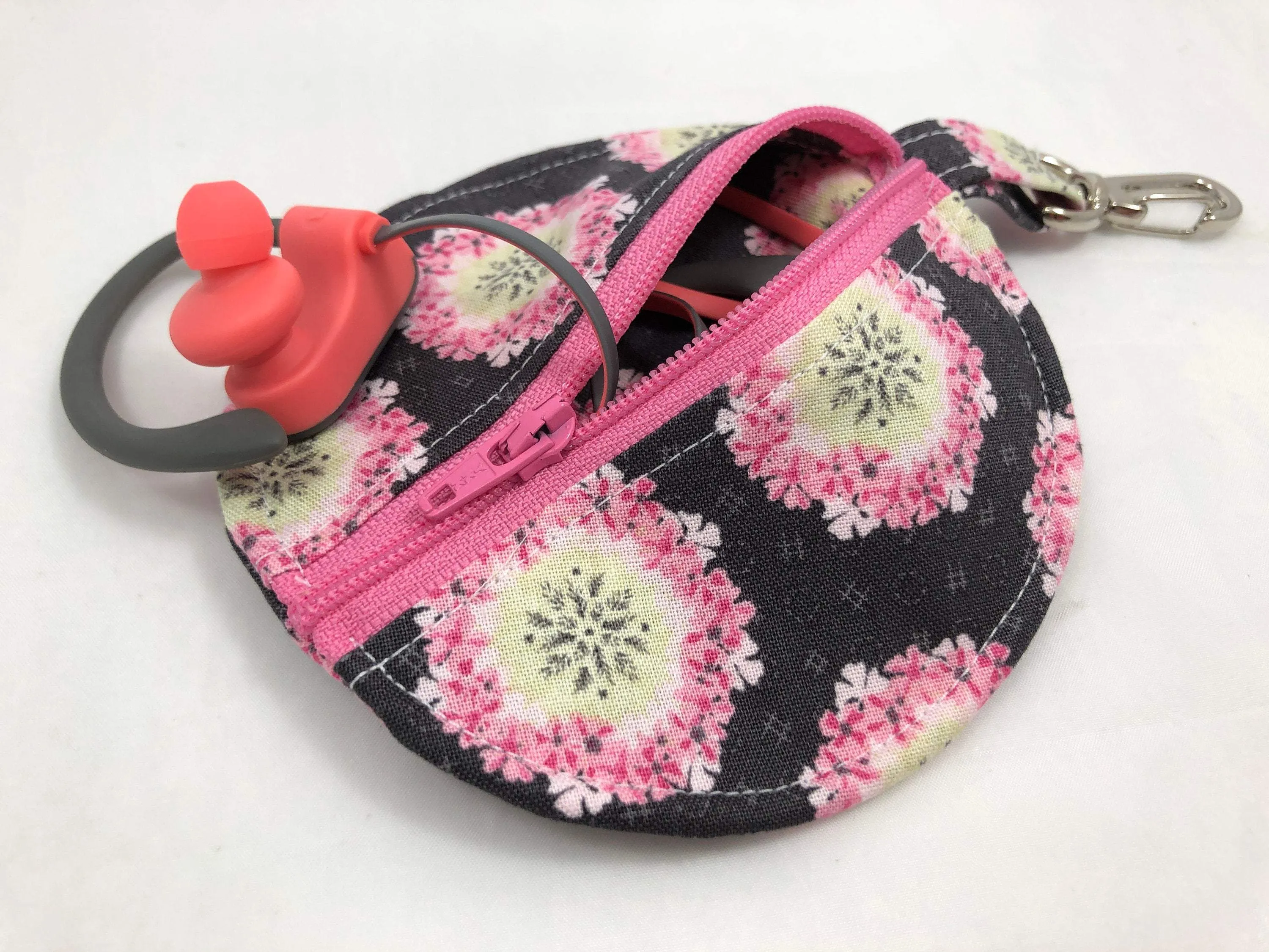 Pink Floral Ear Pods Case, Zipper Headphone Cozy, Pacifier Pouch