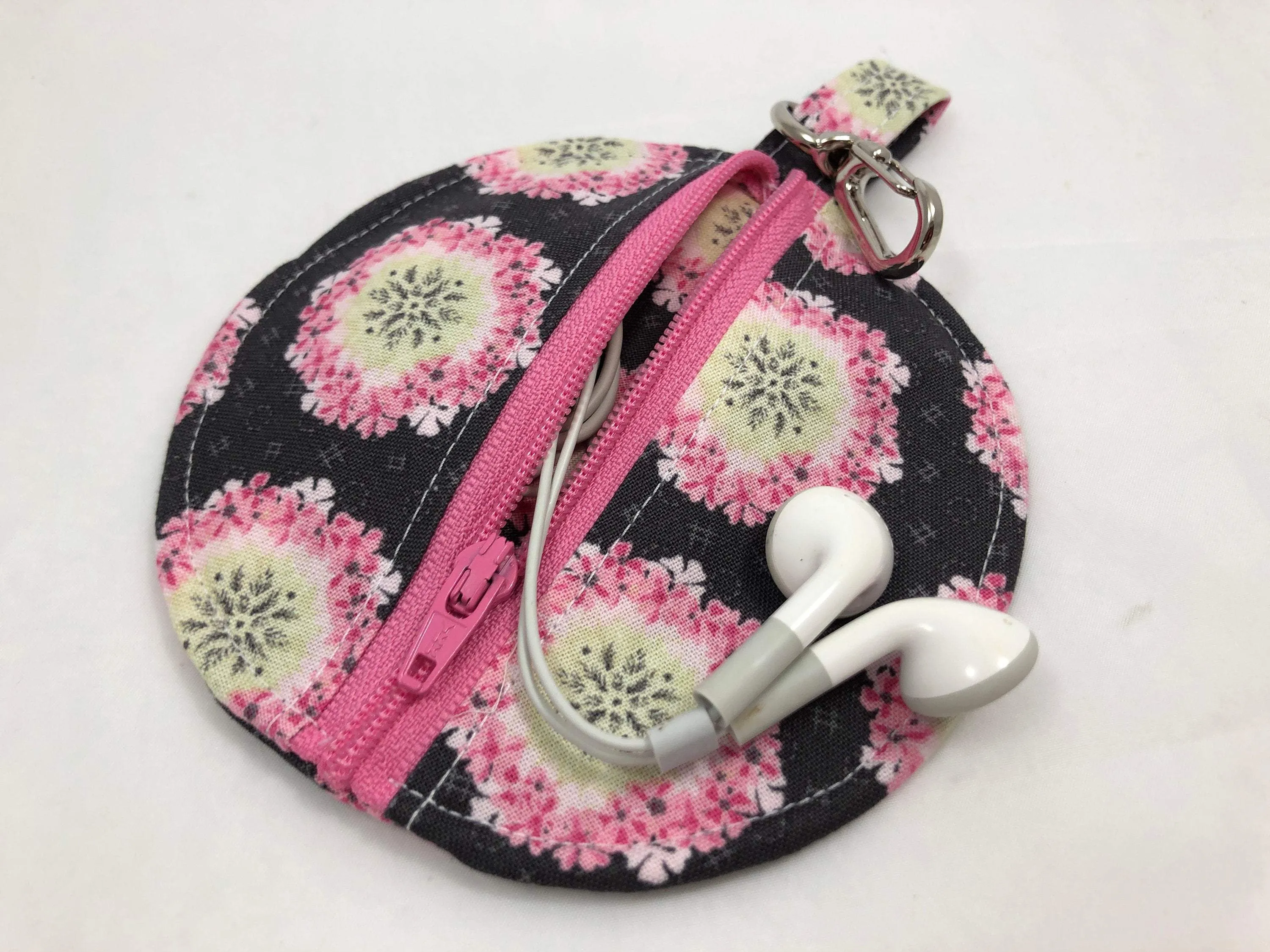 Pink Floral Ear Pods Case, Zipper Headphone Cozy, Pacifier Pouch