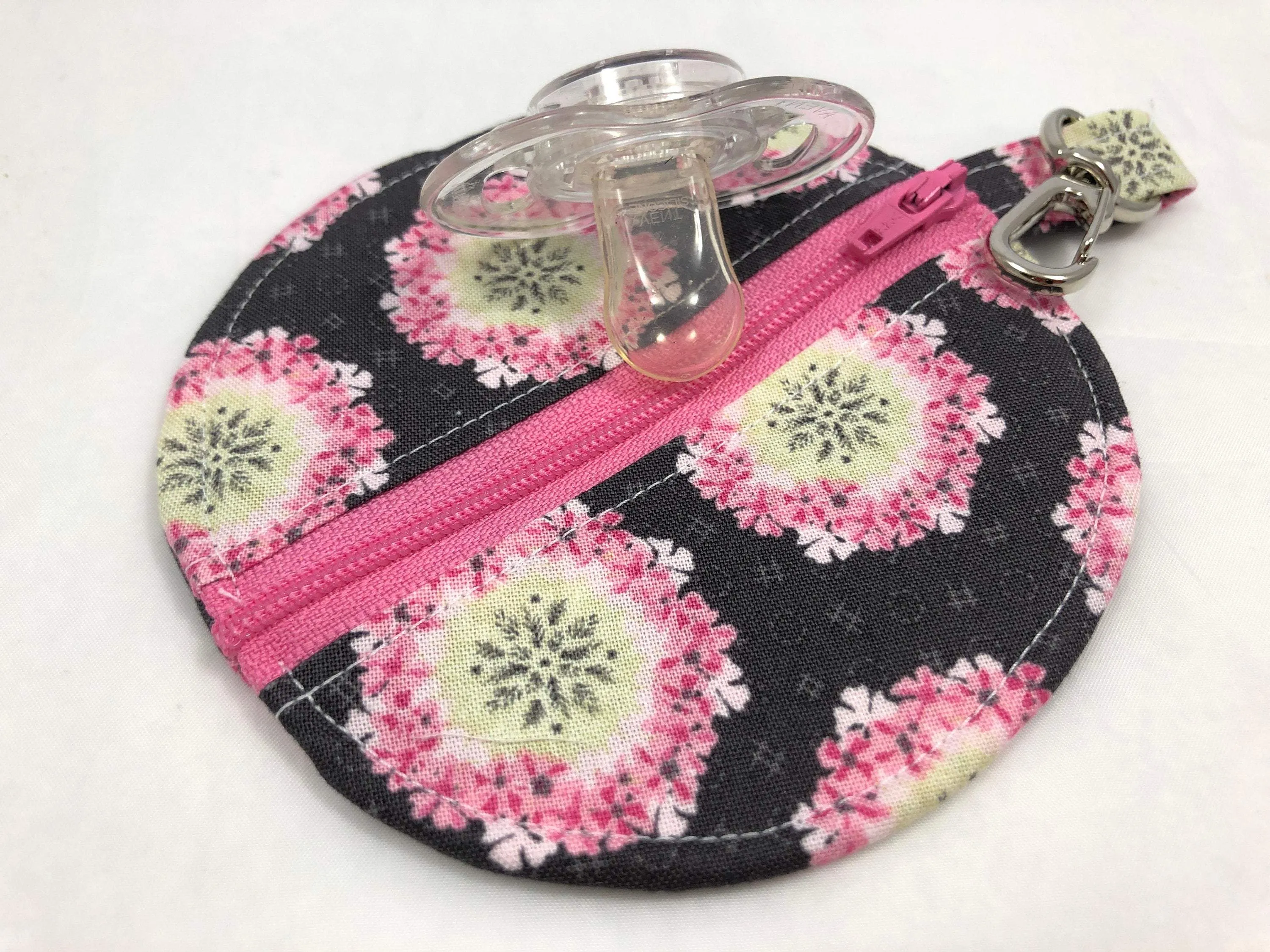 Pink Floral Ear Pods Case, Zipper Headphone Cozy, Pacifier Pouch