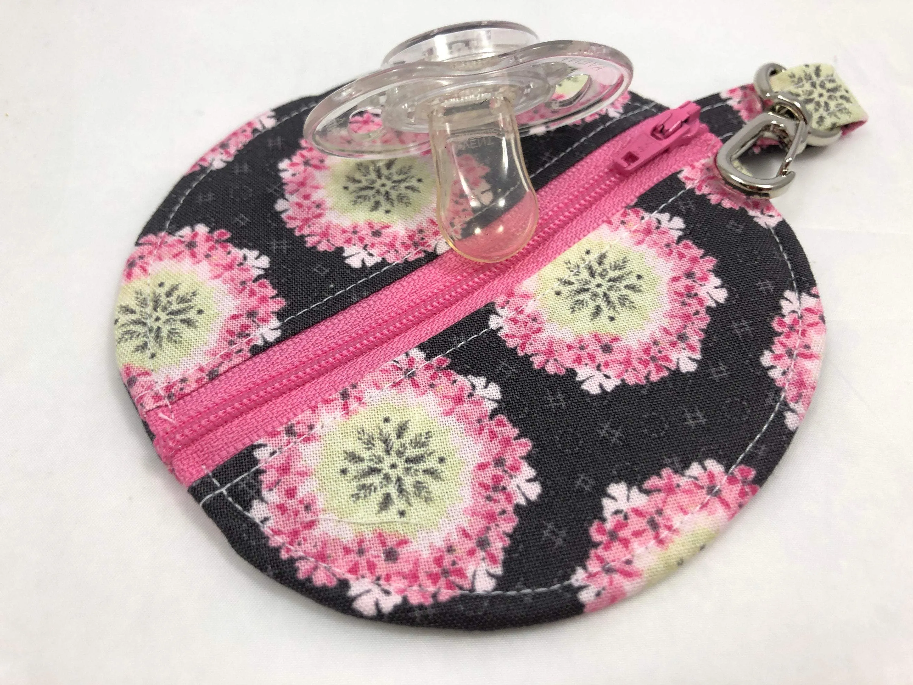 Pink Floral Ear Pods Case, Zipper Headphone Cozy, Pacifier Pouch