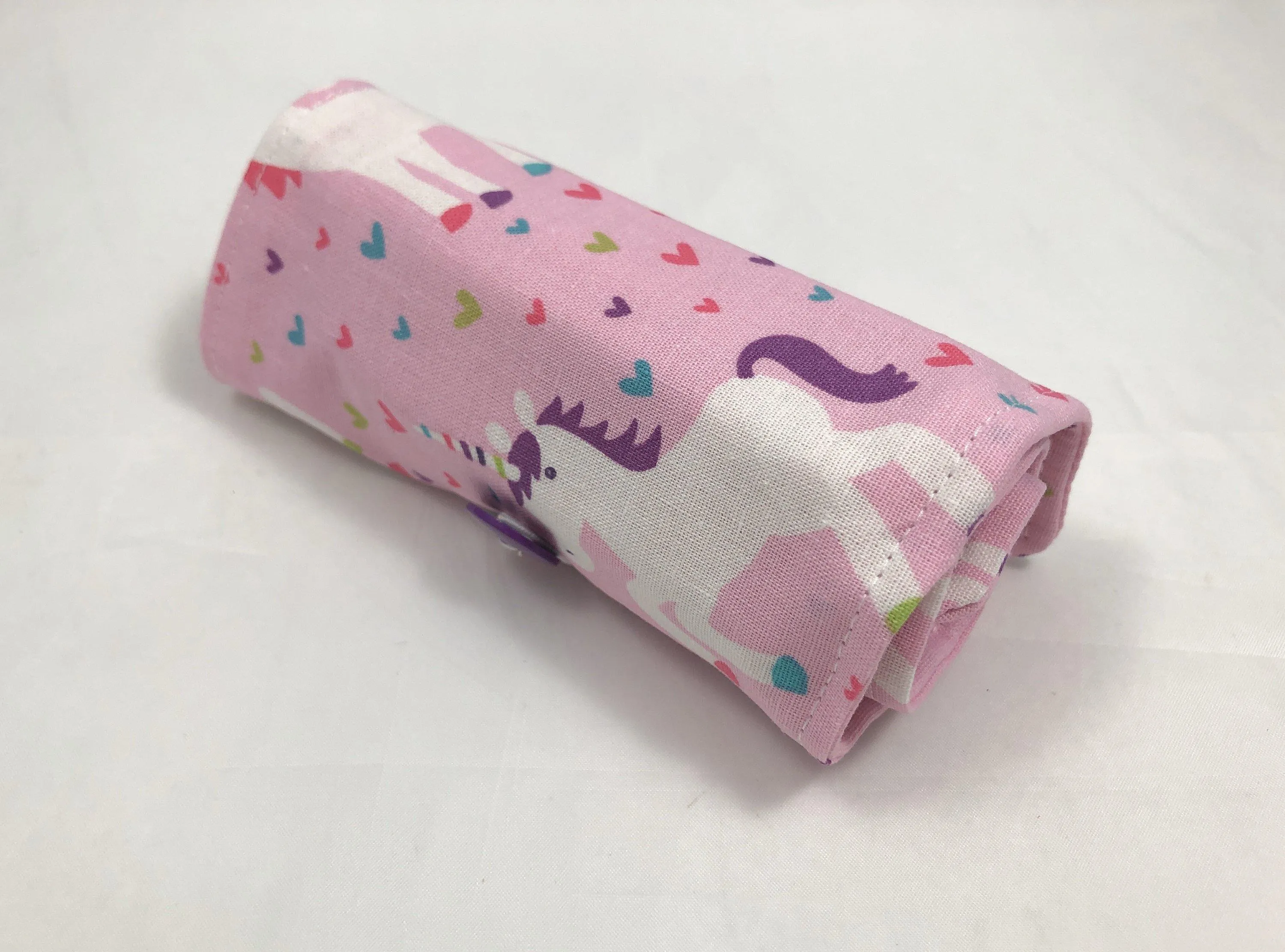 Pink Unicorn Crayon Roll, Hearts Crayon Case, Travel Toy for Girls