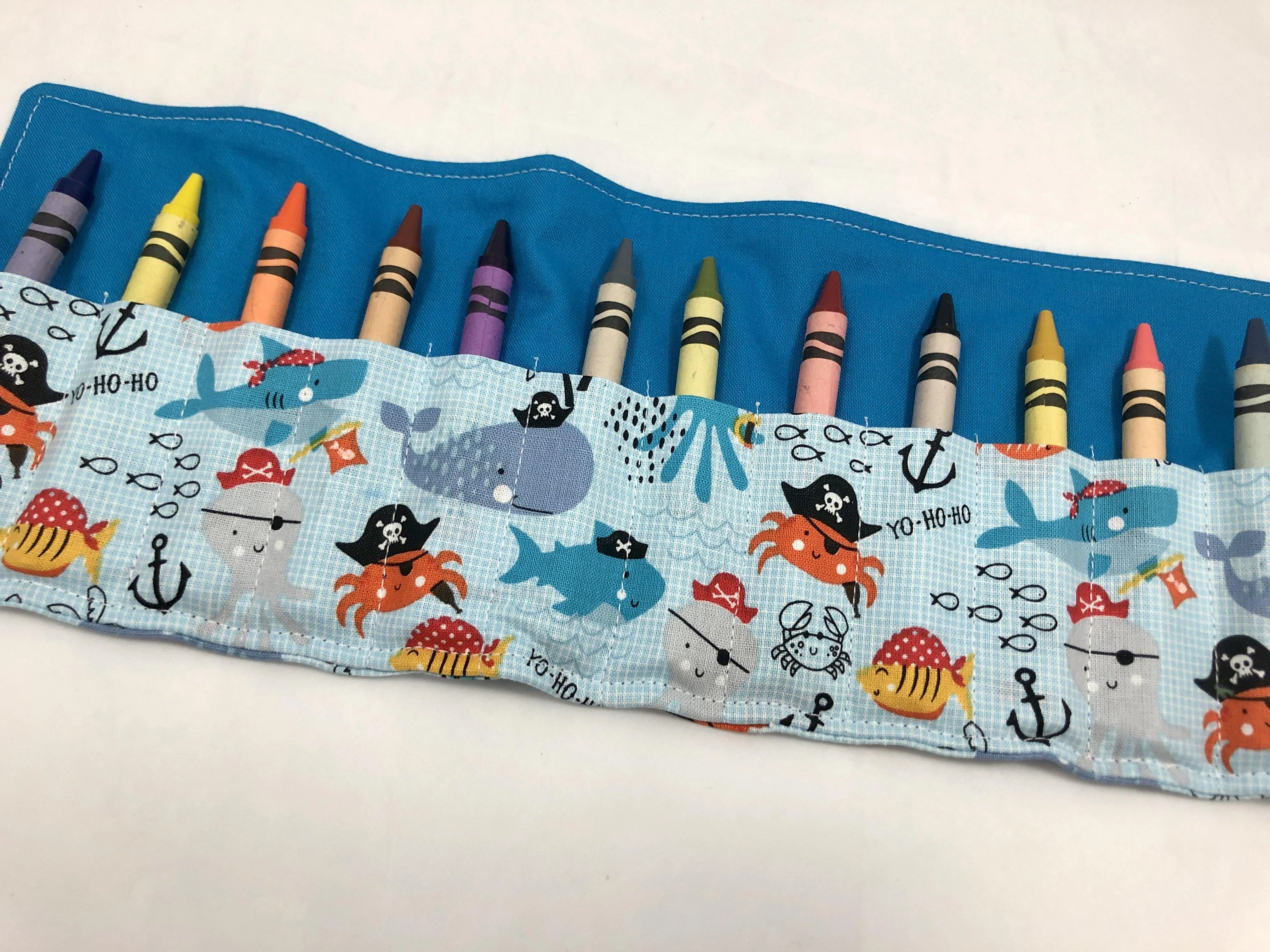 Pirate Crayon Roll, Boy's Crayon Case, Pirate Birthday, Ocean Animals, Blue