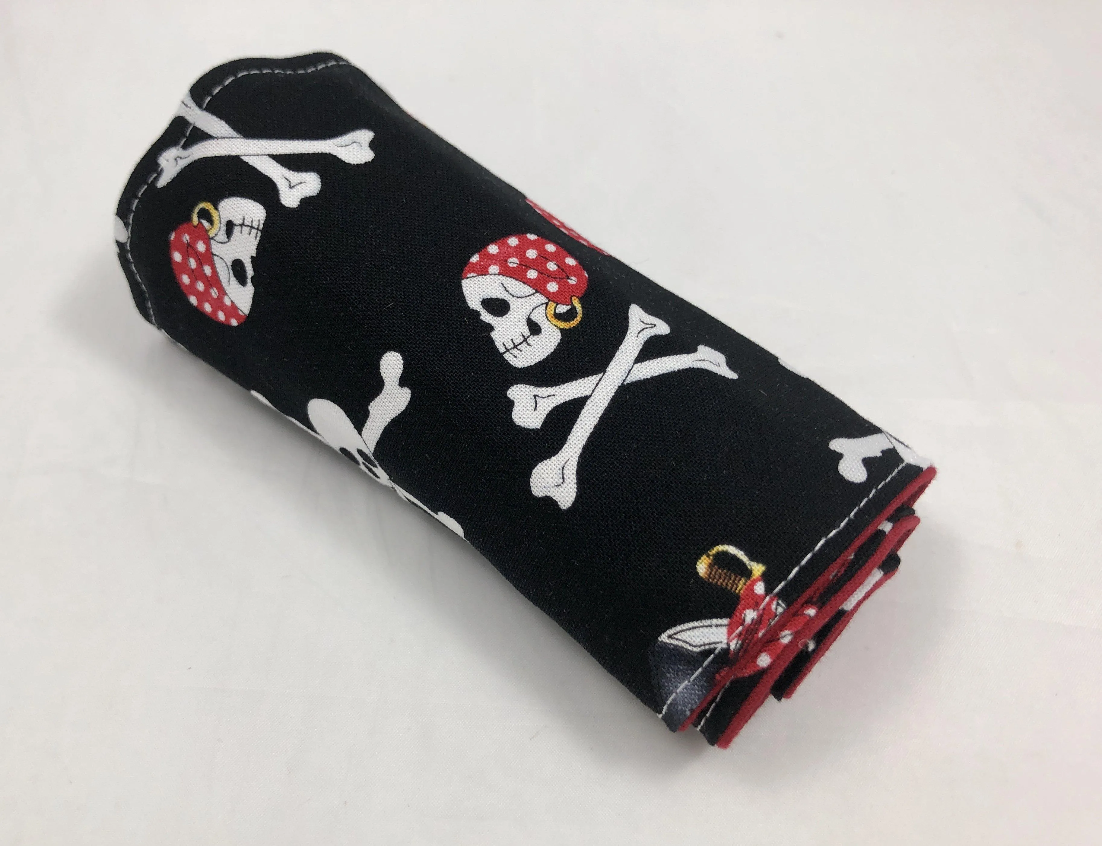 Pirate Crayon Roll, Boy's Travel Toy,  Black Crayon Case, Skull and Crossbones