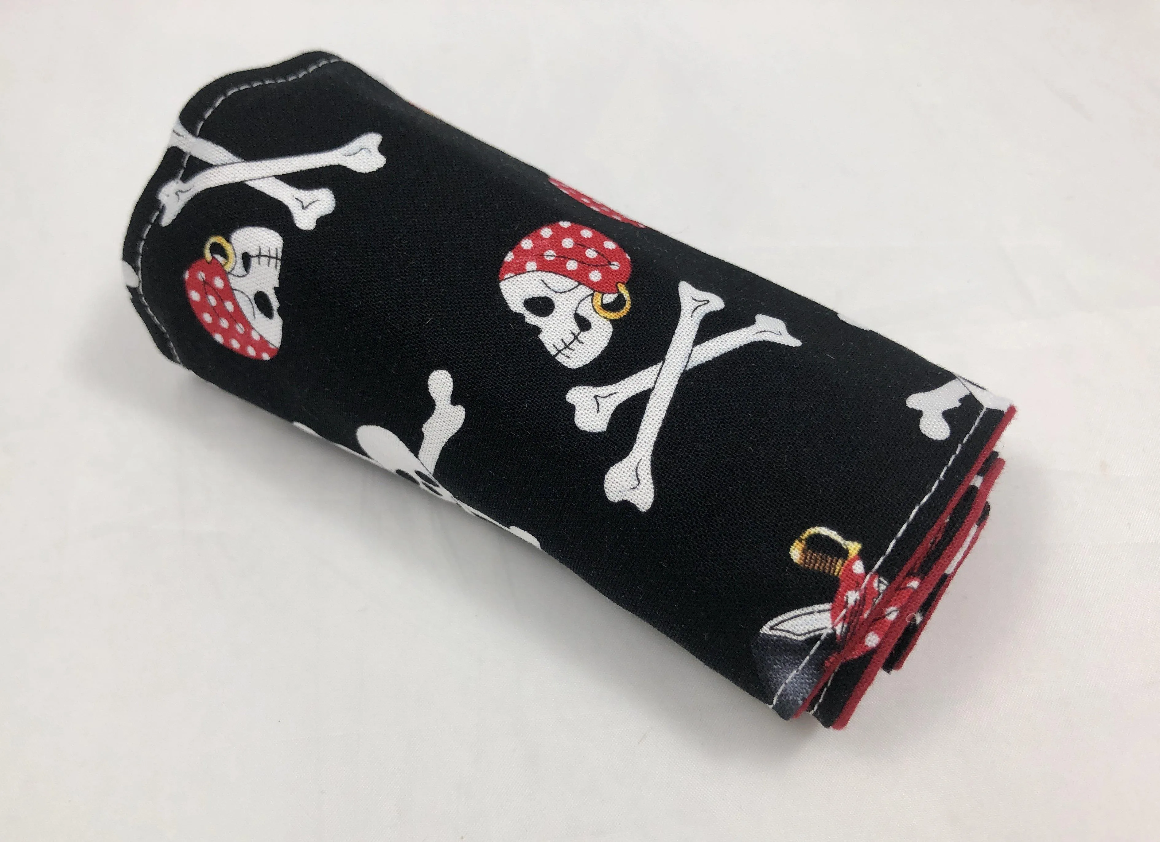 Pirate Crayon Roll, Boy's Travel Toy,  Black Crayon Case, Skull and Crossbones