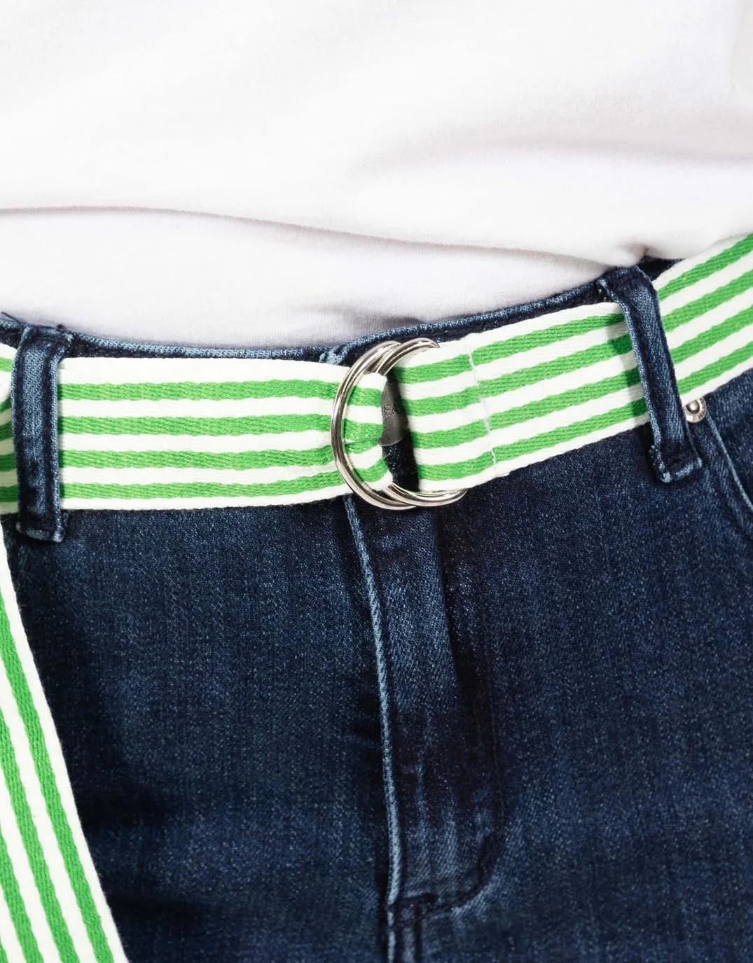 Portsea D-Ring Belt - Green/White Stripe