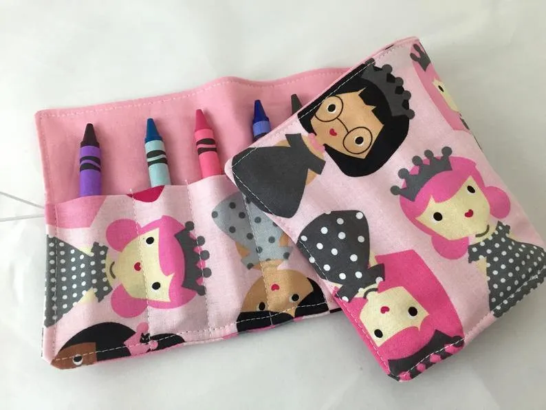 Princess Pink Crayon Roll, Gir's Stocking Stuffer, Princess Toy for Travel