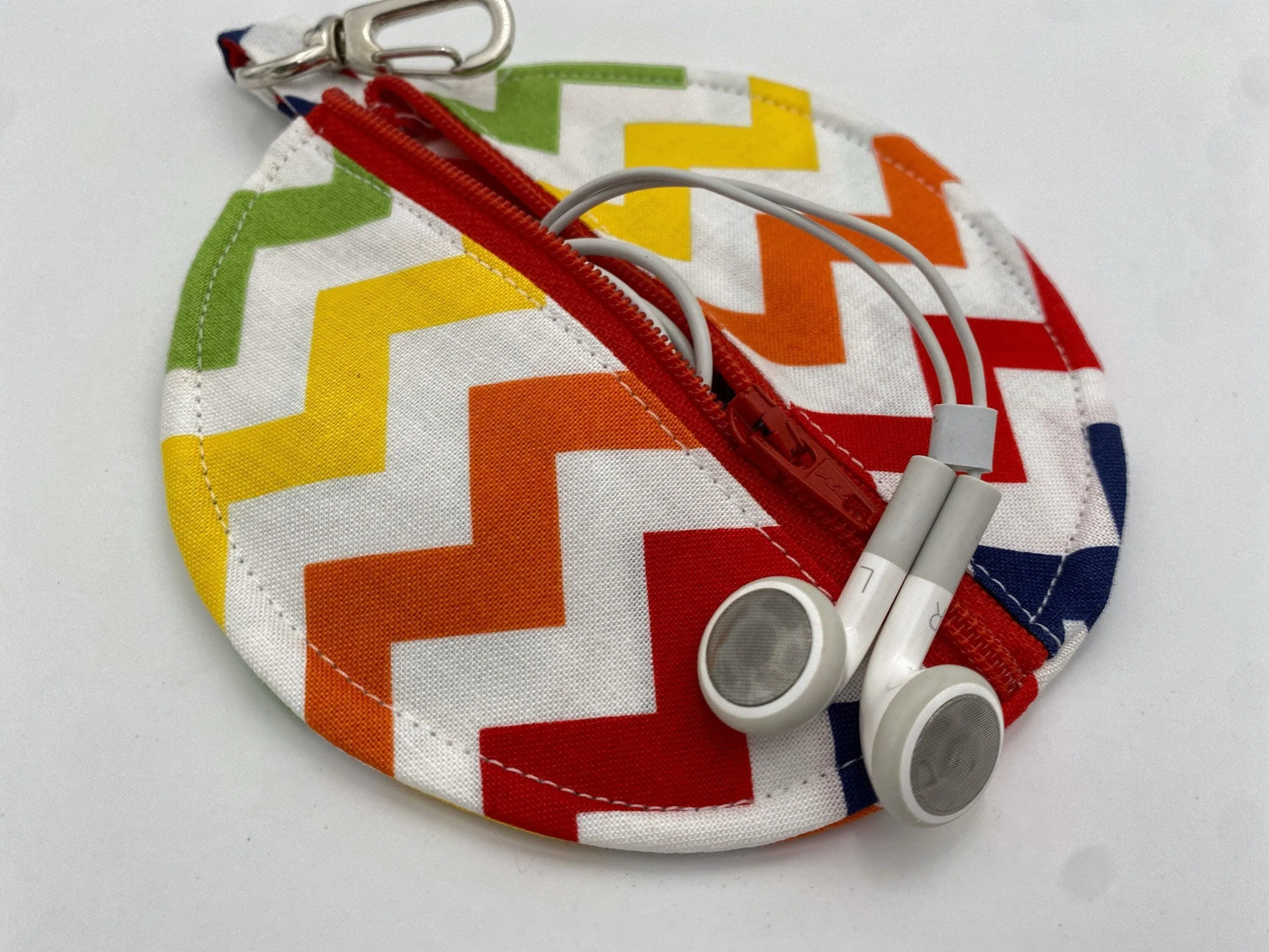 Rainbow Ear Bud Holder, Chevron Earpod Pouch, Zipper Ear Poad Pouch, Paci Pod