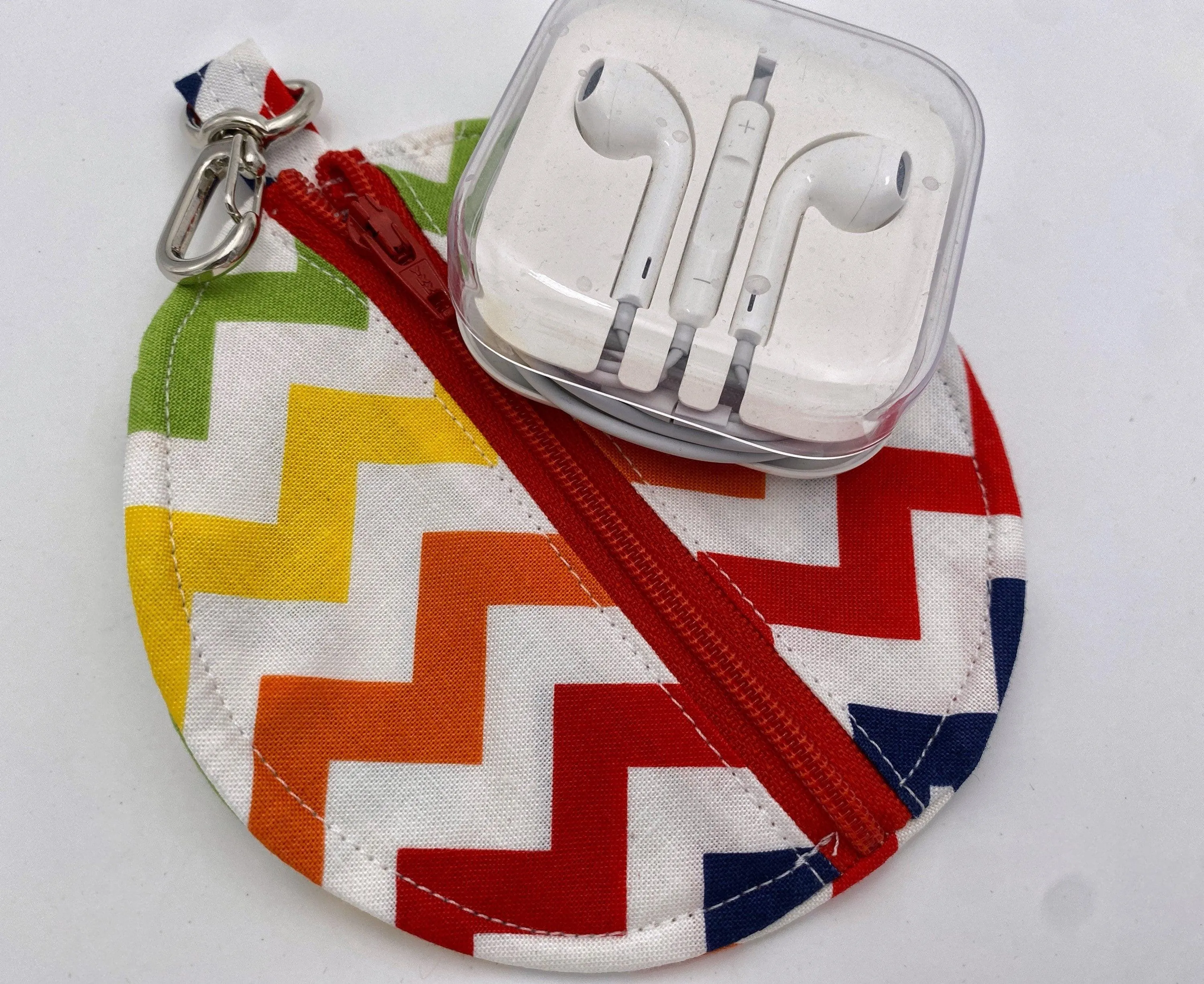 Rainbow Ear Bud Holder, Chevron Earpod Pouch, Zipper Ear Poad Pouch, Paci Pod