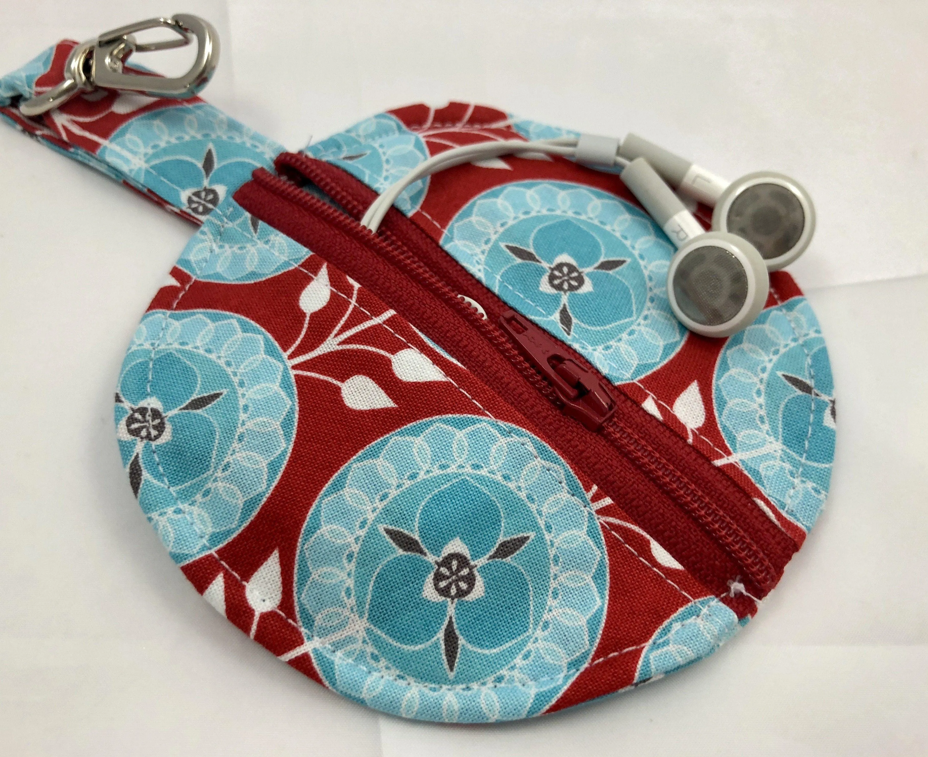 Red Earpod Case, Ear Pod Pouch, Airpod Case, Purse Organizer, Aqua