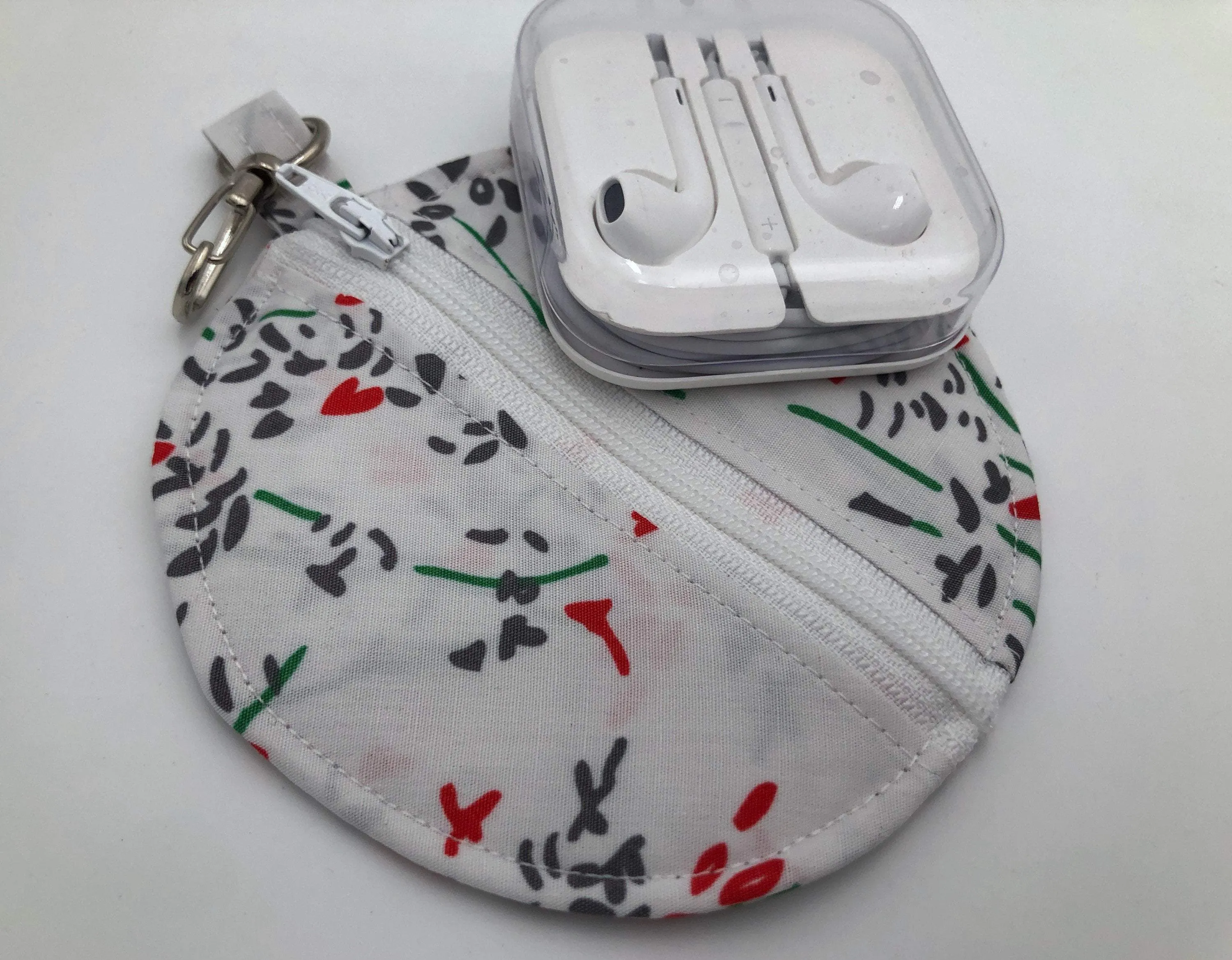 Red Floral Earpod Holder, White Ear Bud Pouch, Pacifier Pouch, Purse Accessory