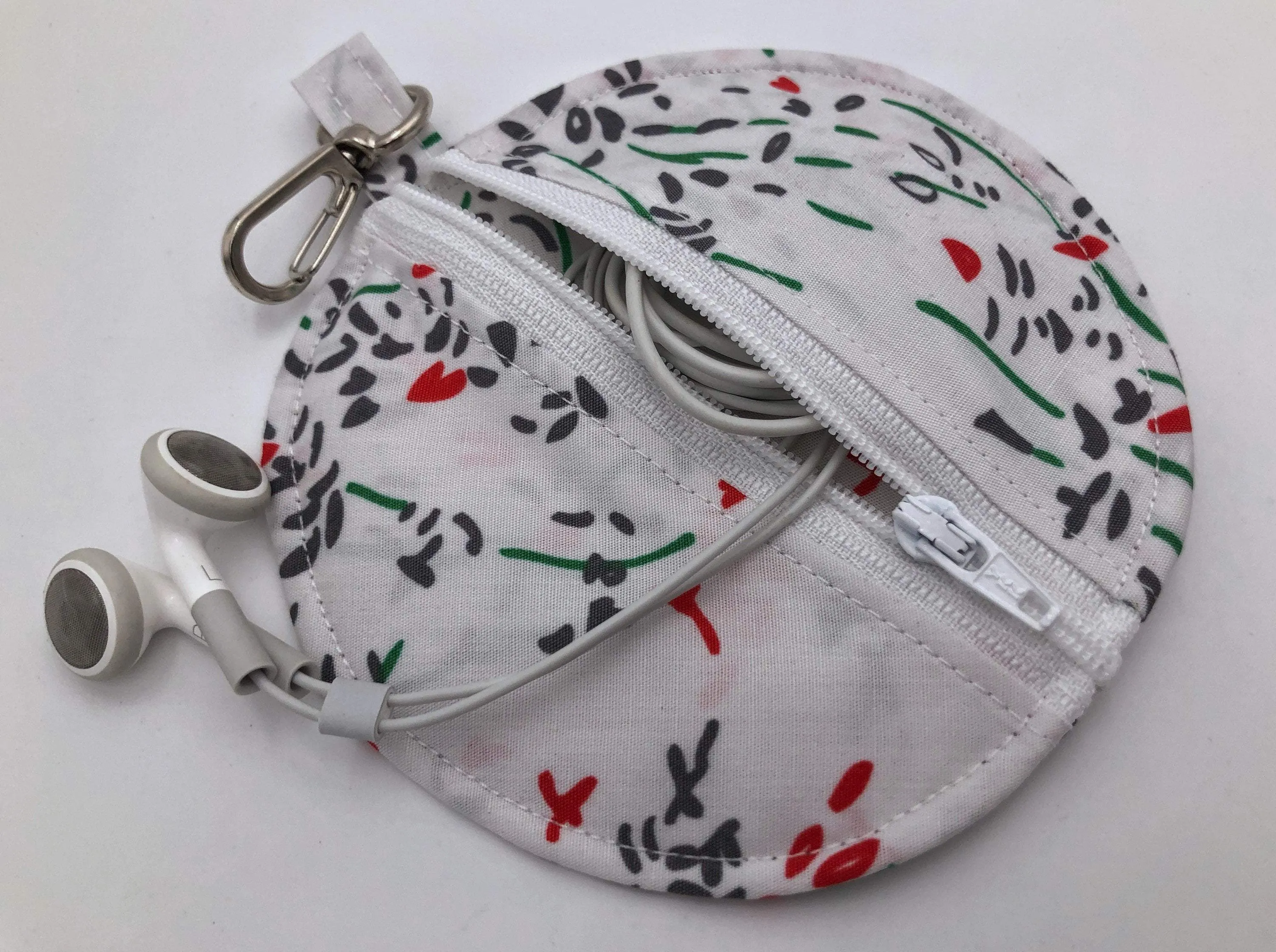 Red Floral Earpod Holder, White Ear Bud Pouch, Pacifier Pouch, Purse Accessory