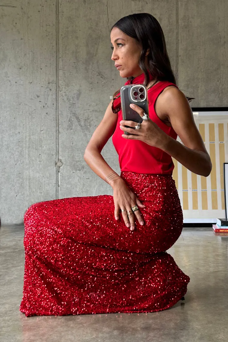 Red Sequin Dorris Skirt