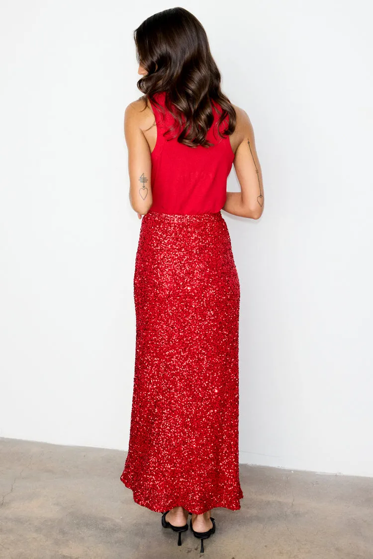 Red Sequin Dorris Skirt