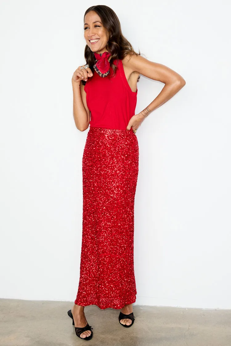 Red Sequin Dorris Skirt