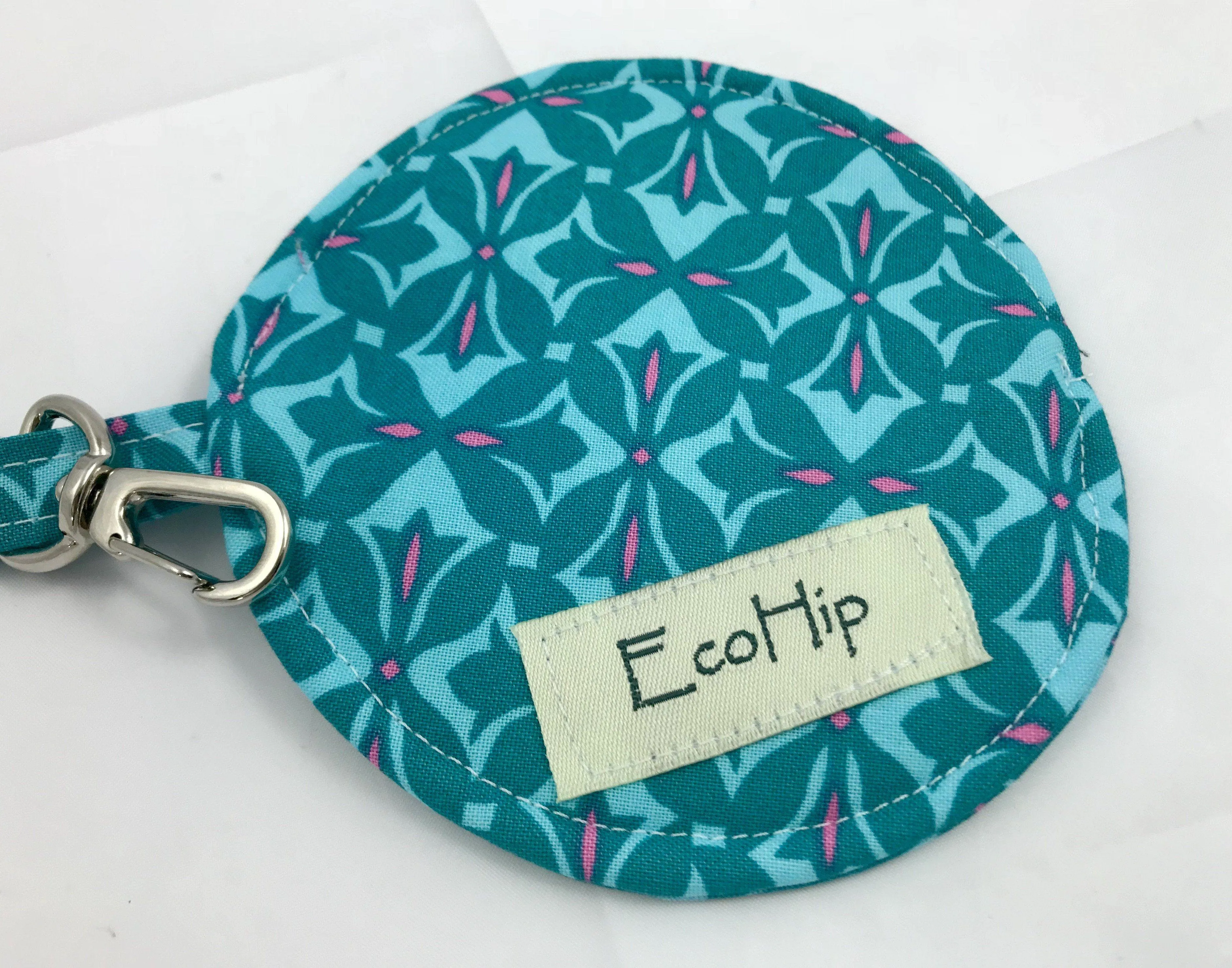 Round Earbud Case, Blue Air Pod Pouch, Lens Cap Holder, Tiny Zipper Pouch, Teal