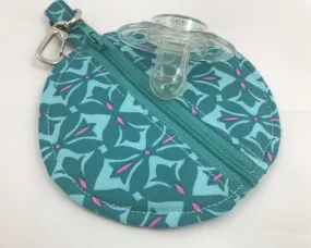 Round Earbud Case, Blue Air Pod Pouch, Lens Cap Holder, Tiny Zipper Pouch, Teal