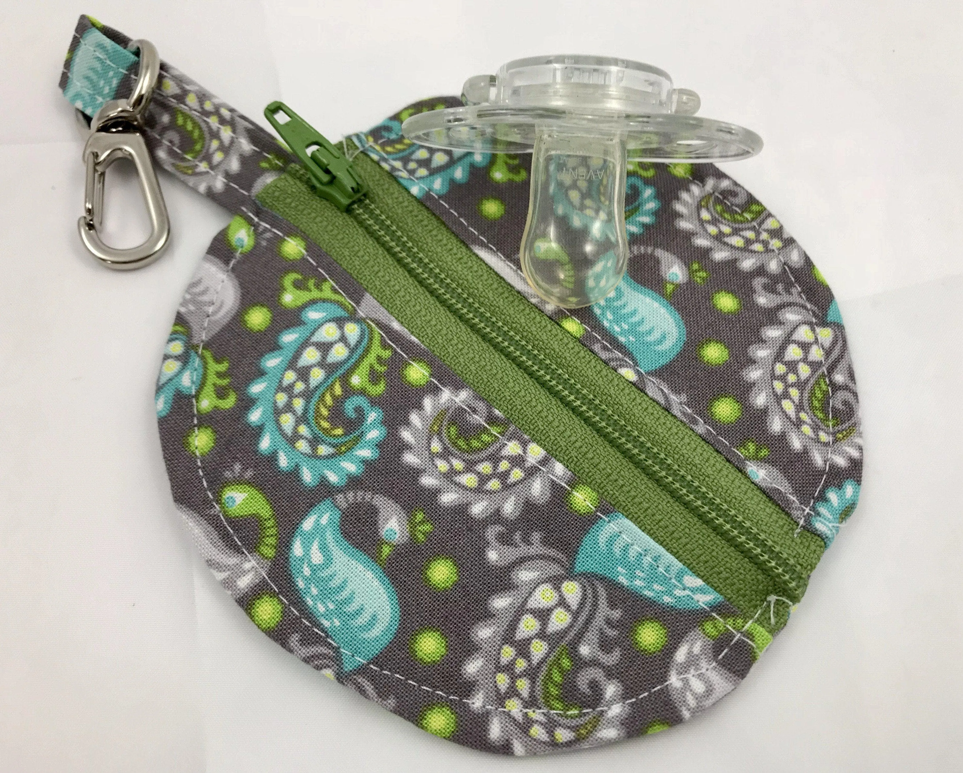 Round Earbud Case, Lip Balm Pouch, Teacher Gift, Paisley, Gray