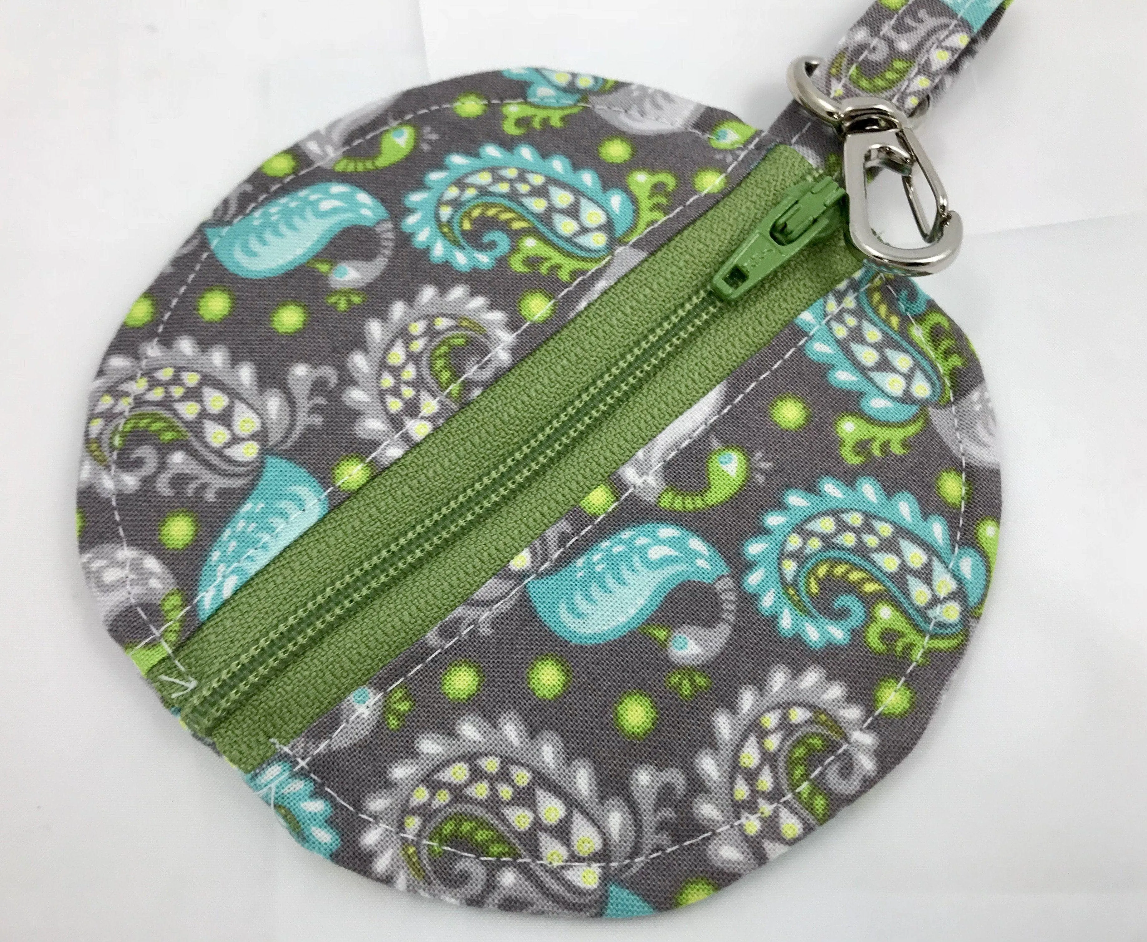 Round Earbud Case, Lip Balm Pouch, Teacher Gift, Paisley, Gray