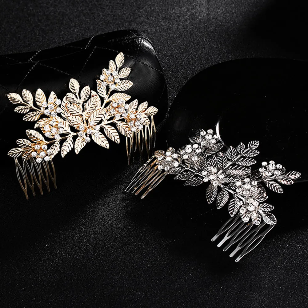 Shiny Leaves Rhinestone Hair Decor Comb Crown Bride Wedding Photo Studio Prop