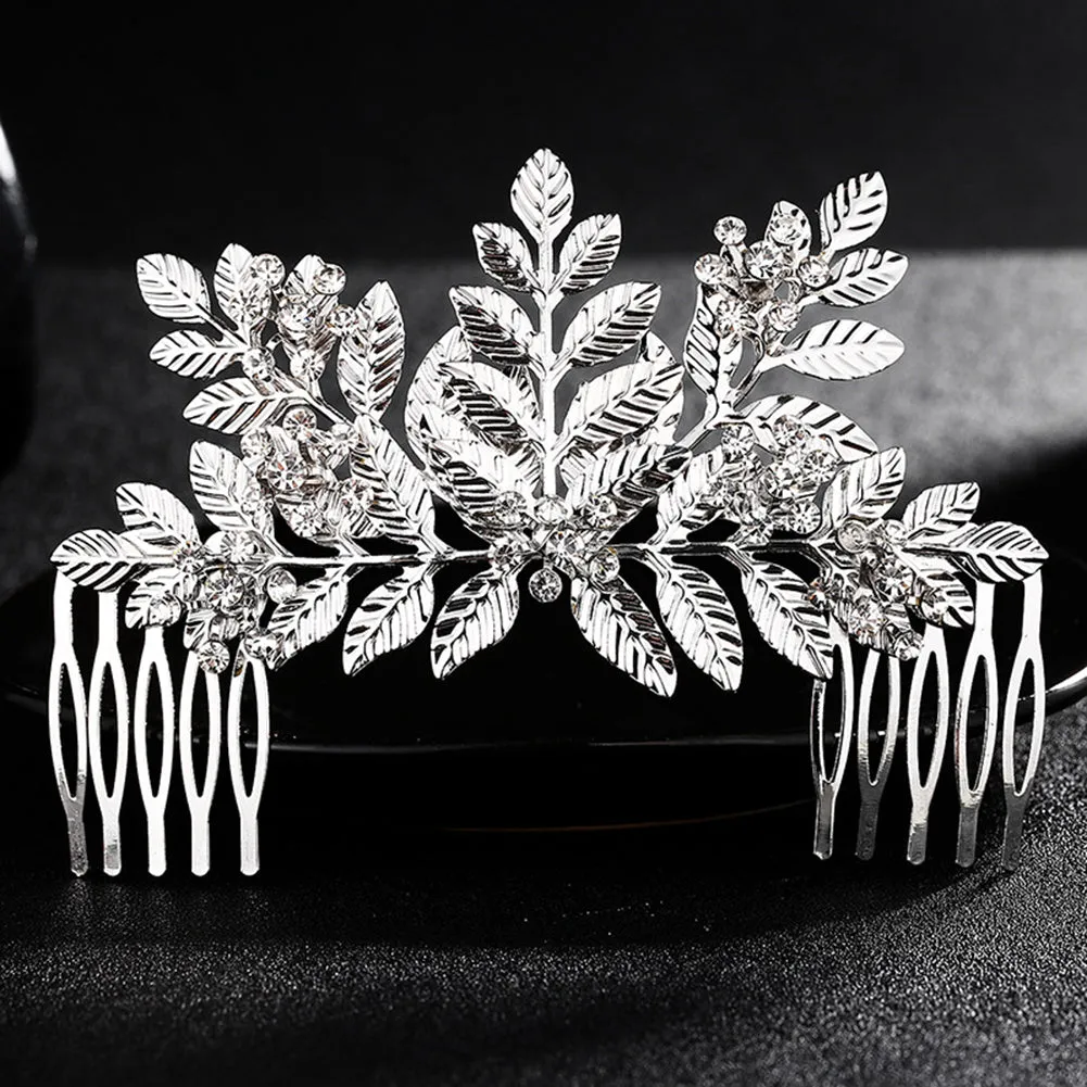 Shiny Leaves Rhinestone Hair Decor Comb Crown Bride Wedding Photo Studio Prop