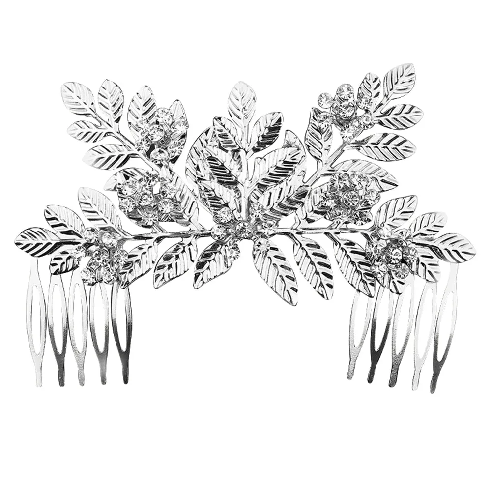 Shiny Leaves Rhinestone Hair Decor Comb Crown Bride Wedding Photo Studio Prop