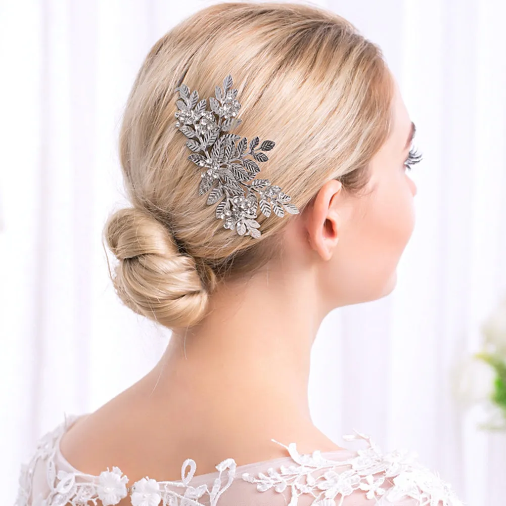 Shiny Leaves Rhinestone Hair Decor Comb Crown Bride Wedding Photo Studio Prop