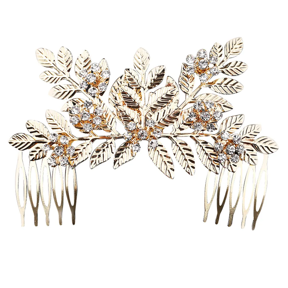 Shiny Leaves Rhinestone Hair Decor Comb Crown Bride Wedding Photo Studio Prop