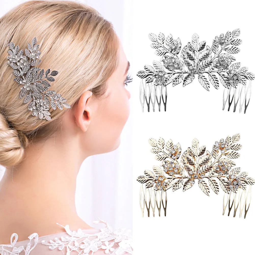 Shiny Leaves Rhinestone Hair Decor Comb Crown Bride Wedding Photo Studio Prop